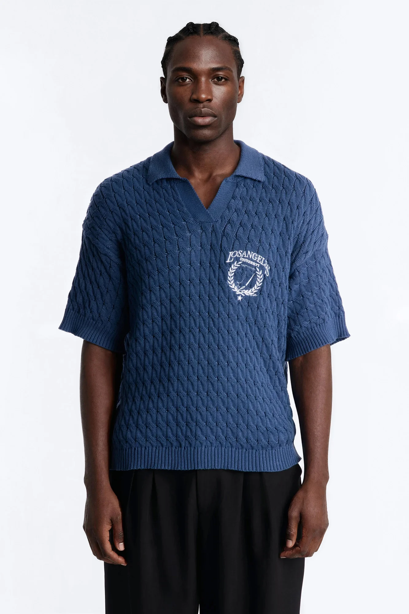 Los Angeles 97 Short Sleeve Knit Johnny Polo - Slate Blue