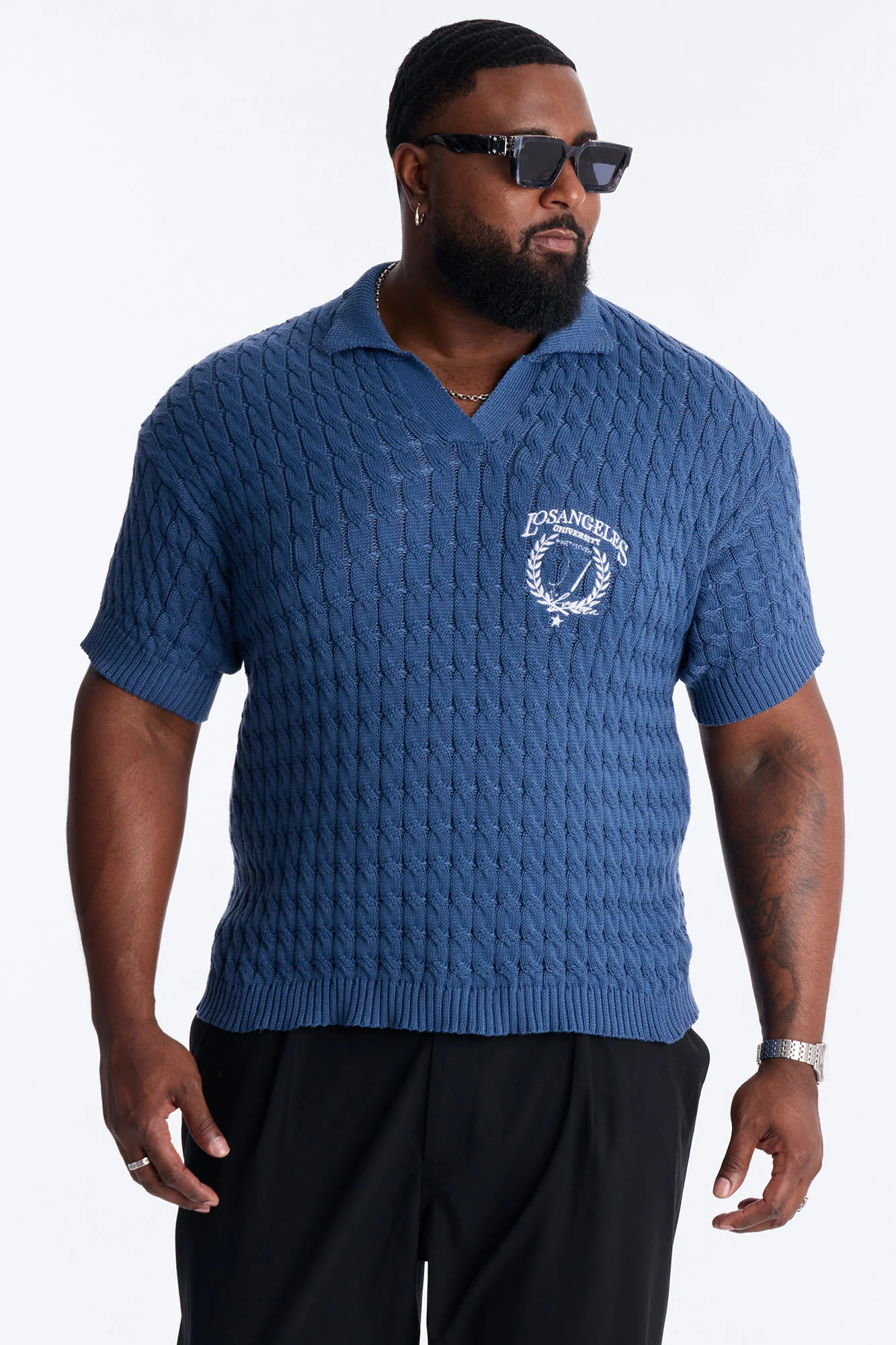 Los Angeles 97 Short Sleeve Knit Johnny Polo - Slate Blue - Image 5