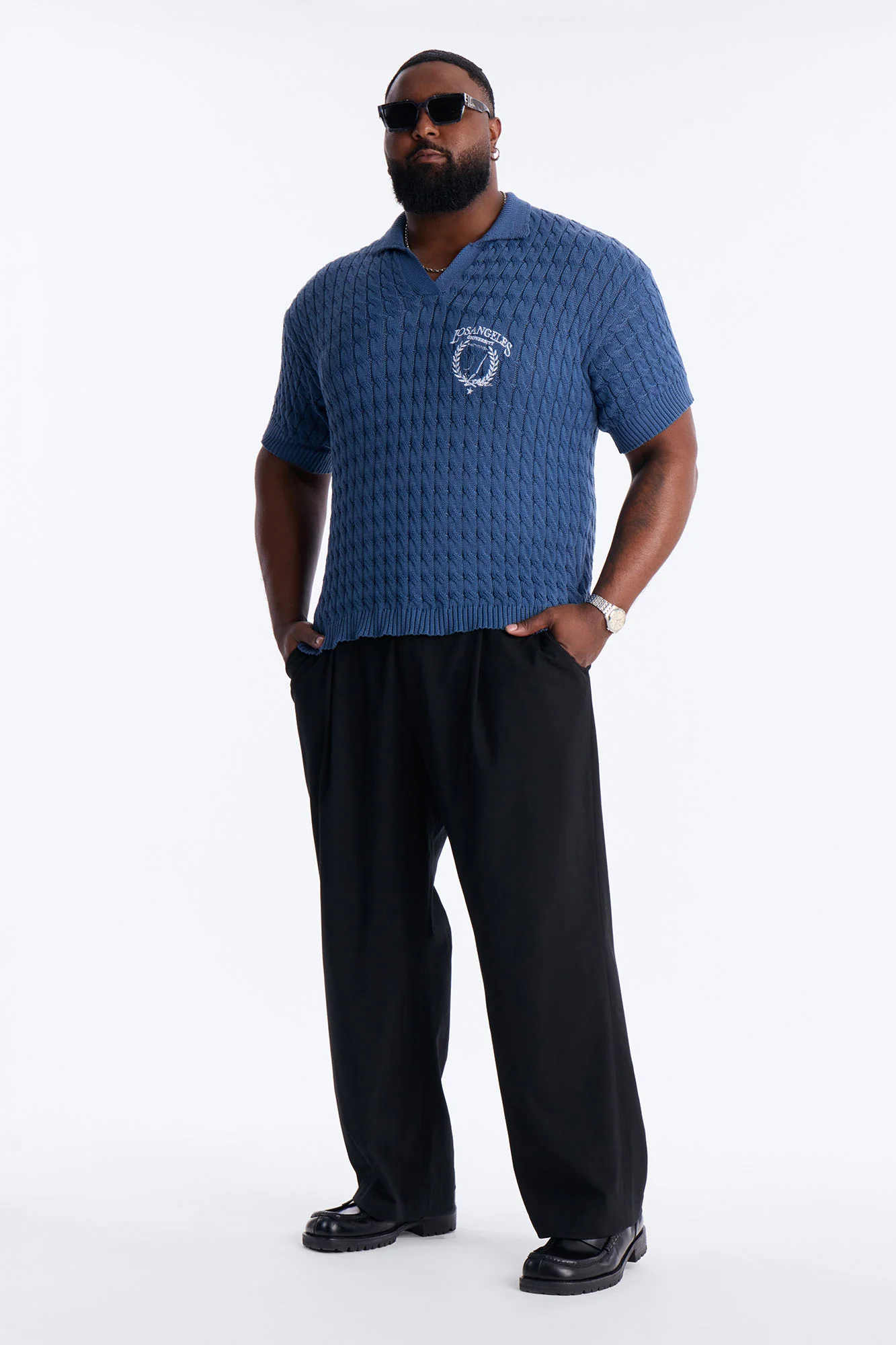 Los Angeles 97 Short Sleeve Knit Johnny Polo - Slate Blue - Image 6