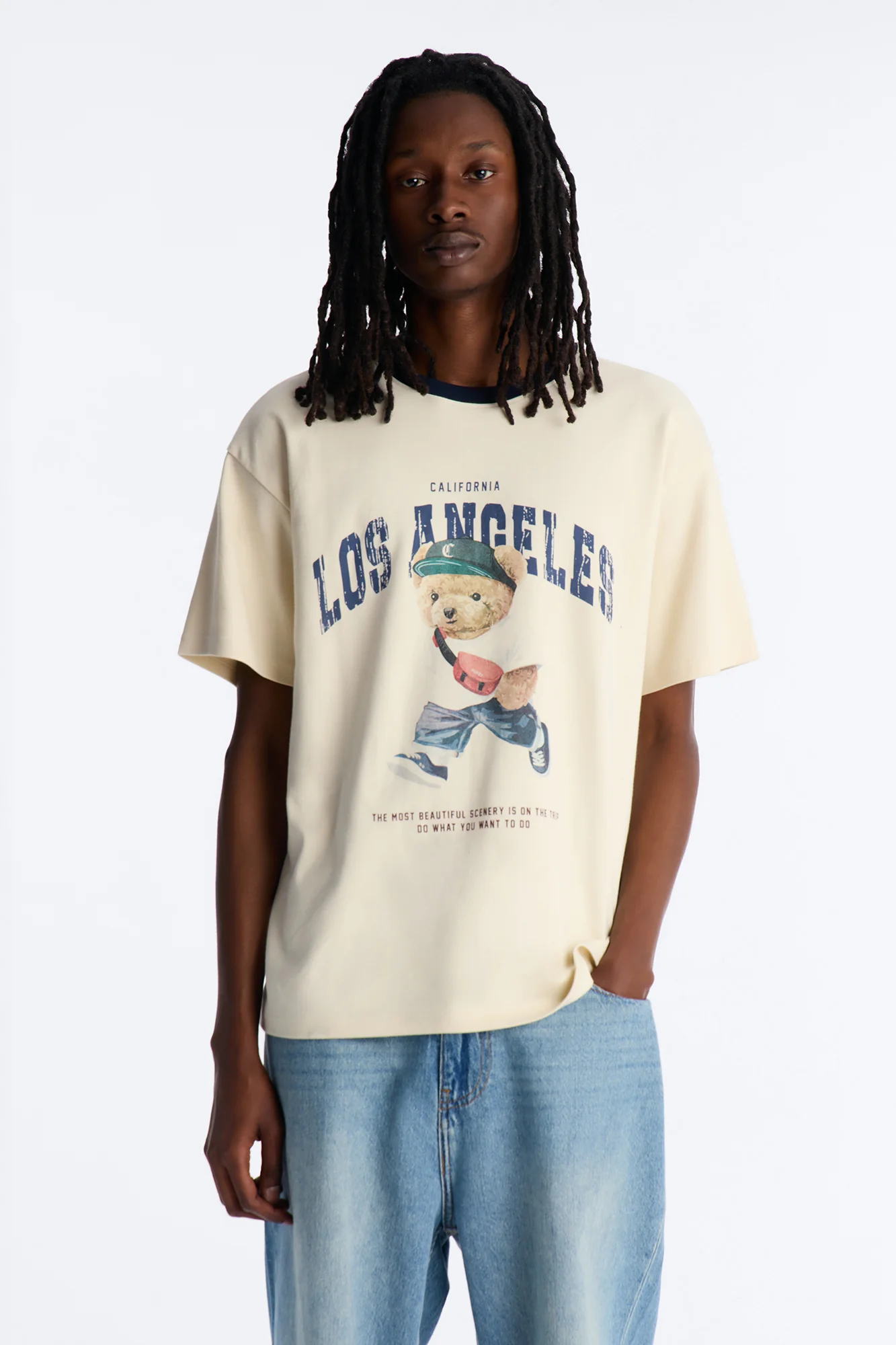 Los Angeles Bear Short Sleeve Ringer Tee - White
