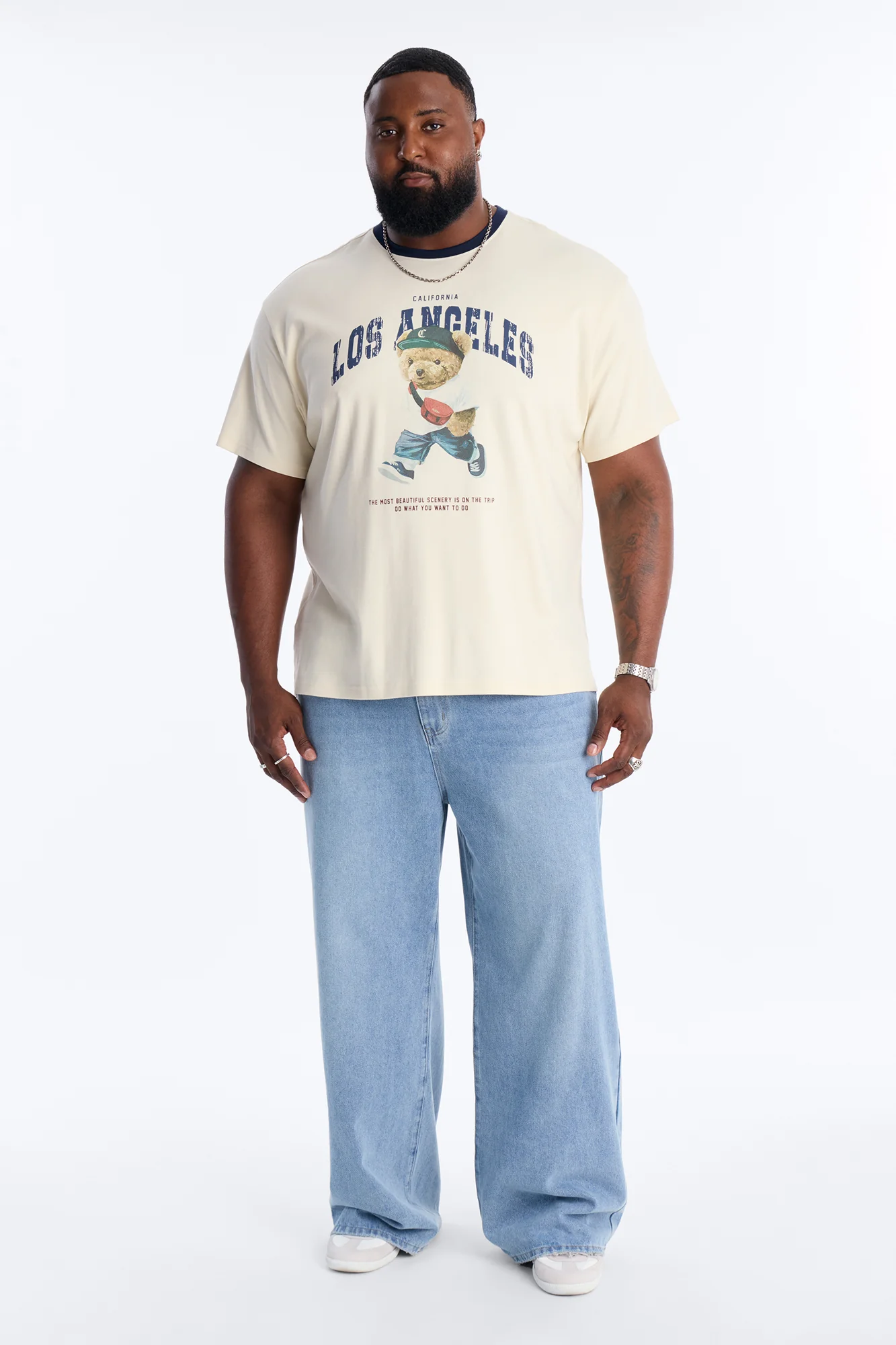 Los Angeles Bear Short Sleeve Ringer Tee - White - Image 6