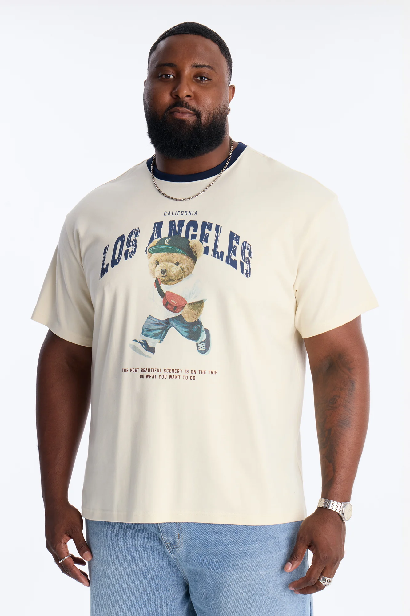 Los Angeles Bear Short Sleeve Ringer Tee - White - Image 7