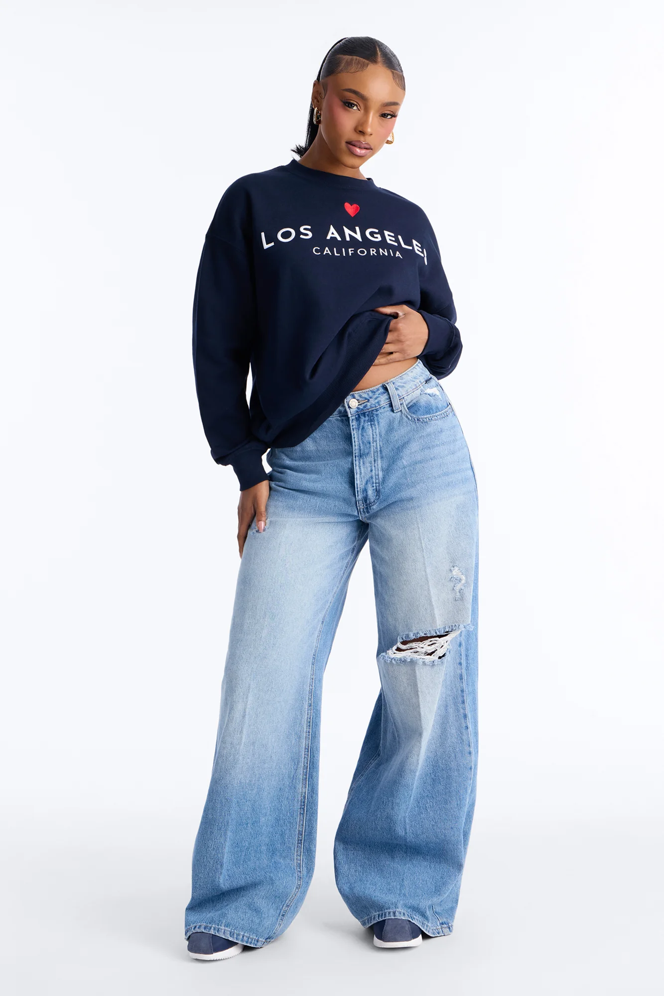 Los Angeles Cali Fleece Crew Neck Sweatshirt - Navy - Image 2
