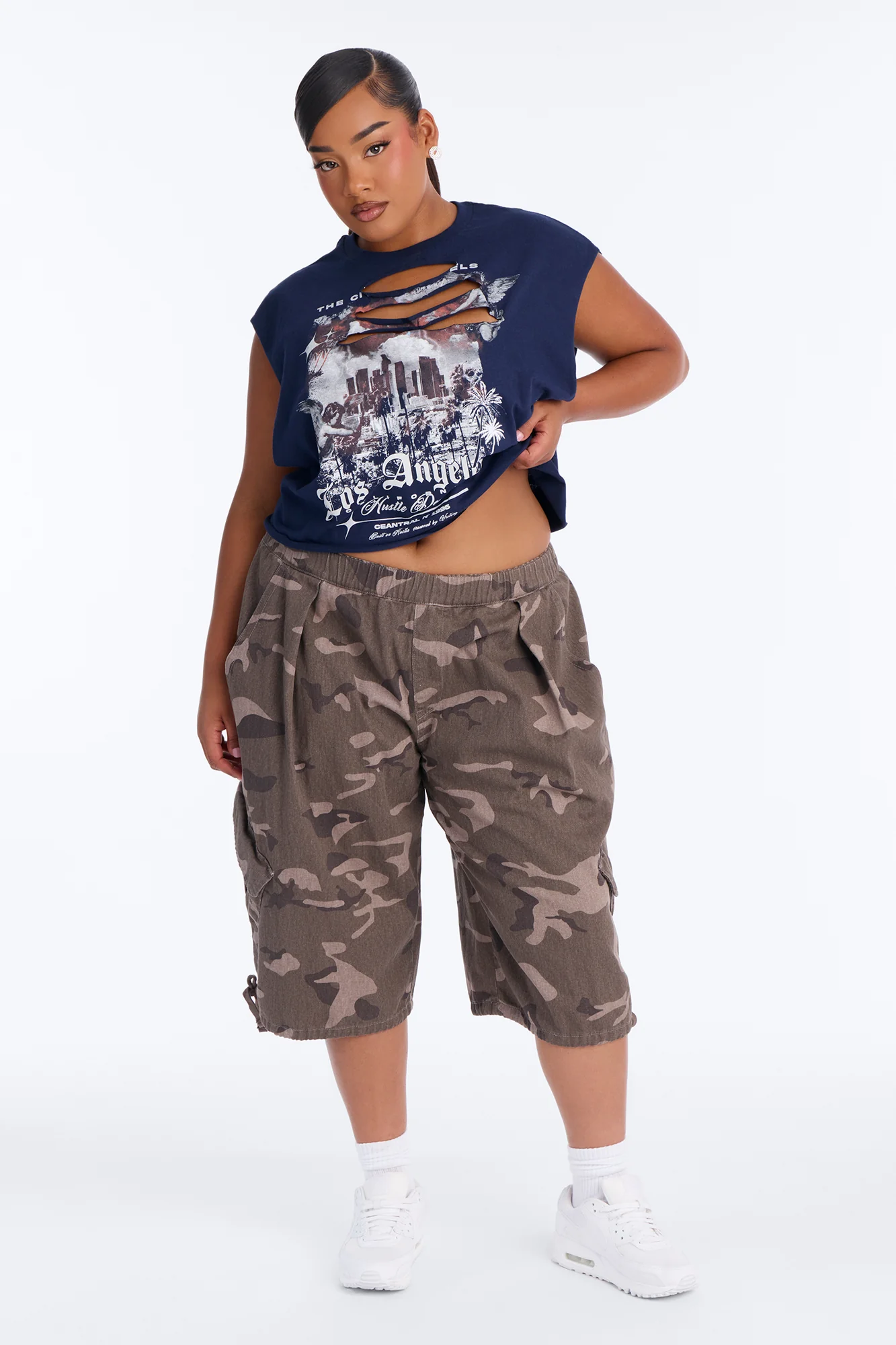 Los Angeles Slash Crop Muscle Tee - Navy - Image 6