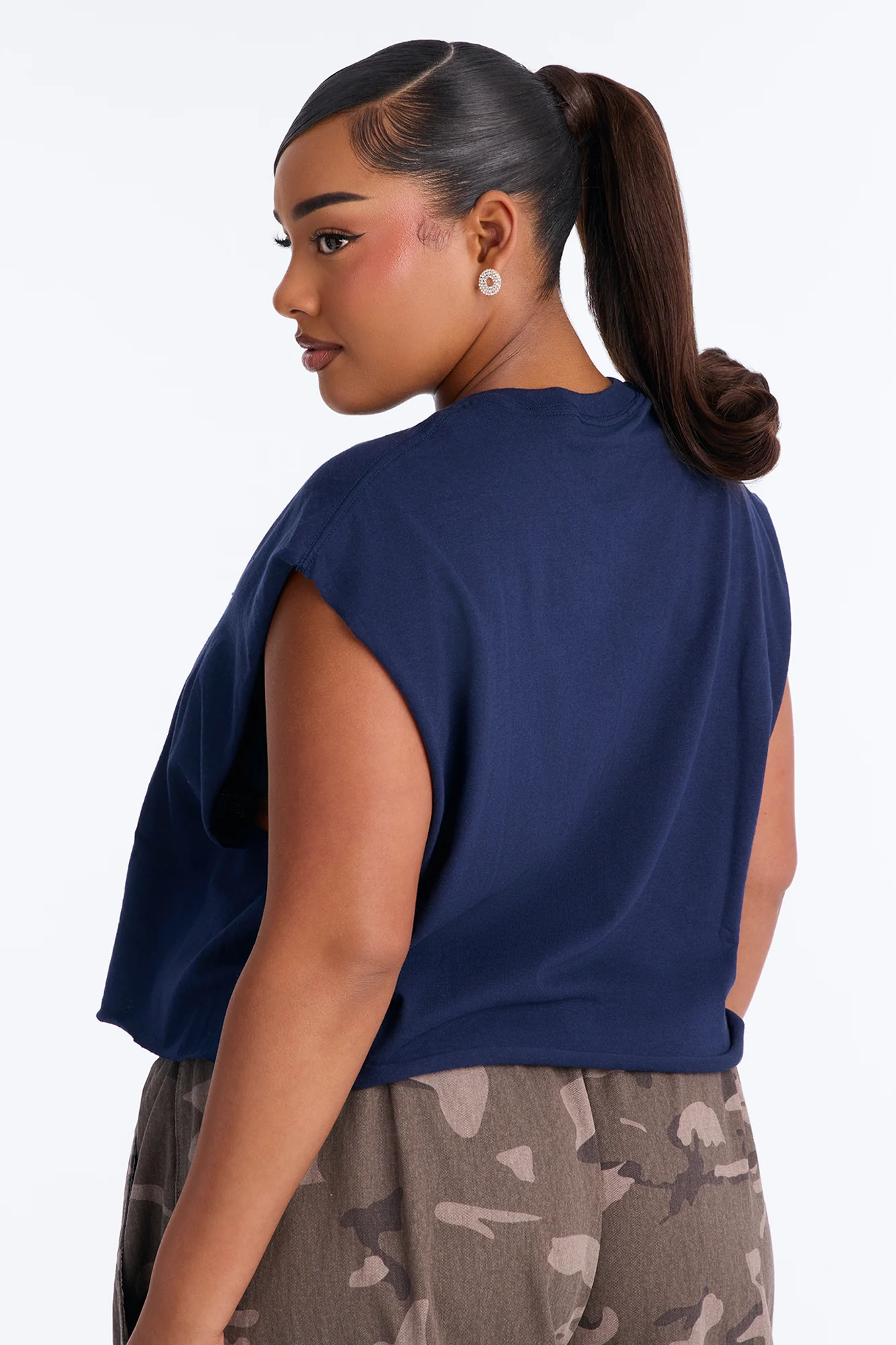 Los Angeles Slash Crop Muscle Tee - Navy - Image 8