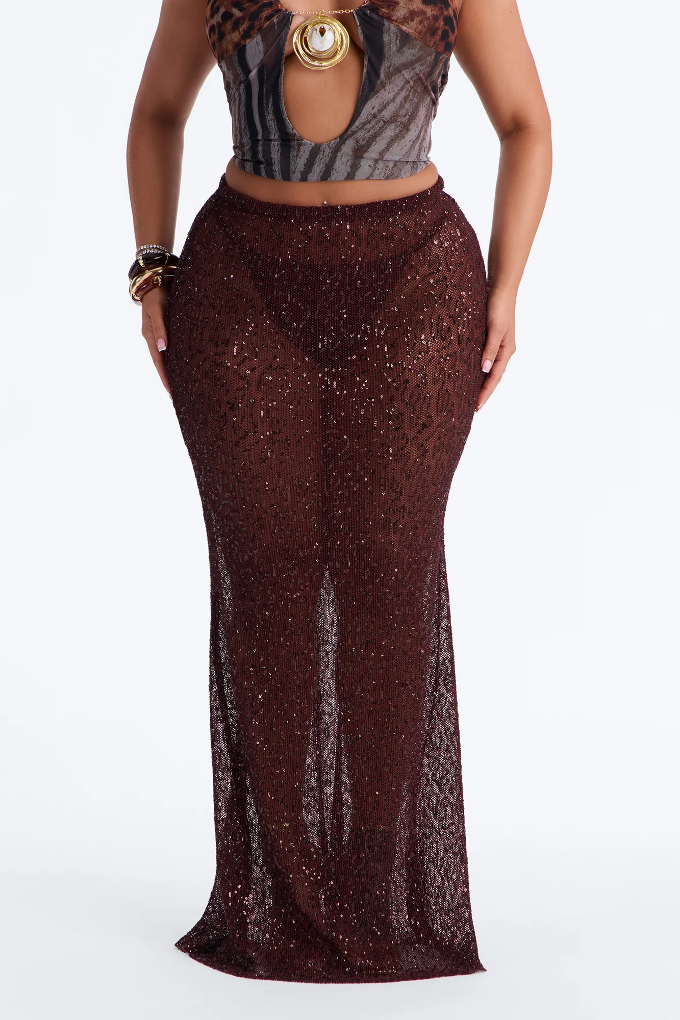 Lost In Paradise Sequin Maxi Skirt - Chocolate - Image 2