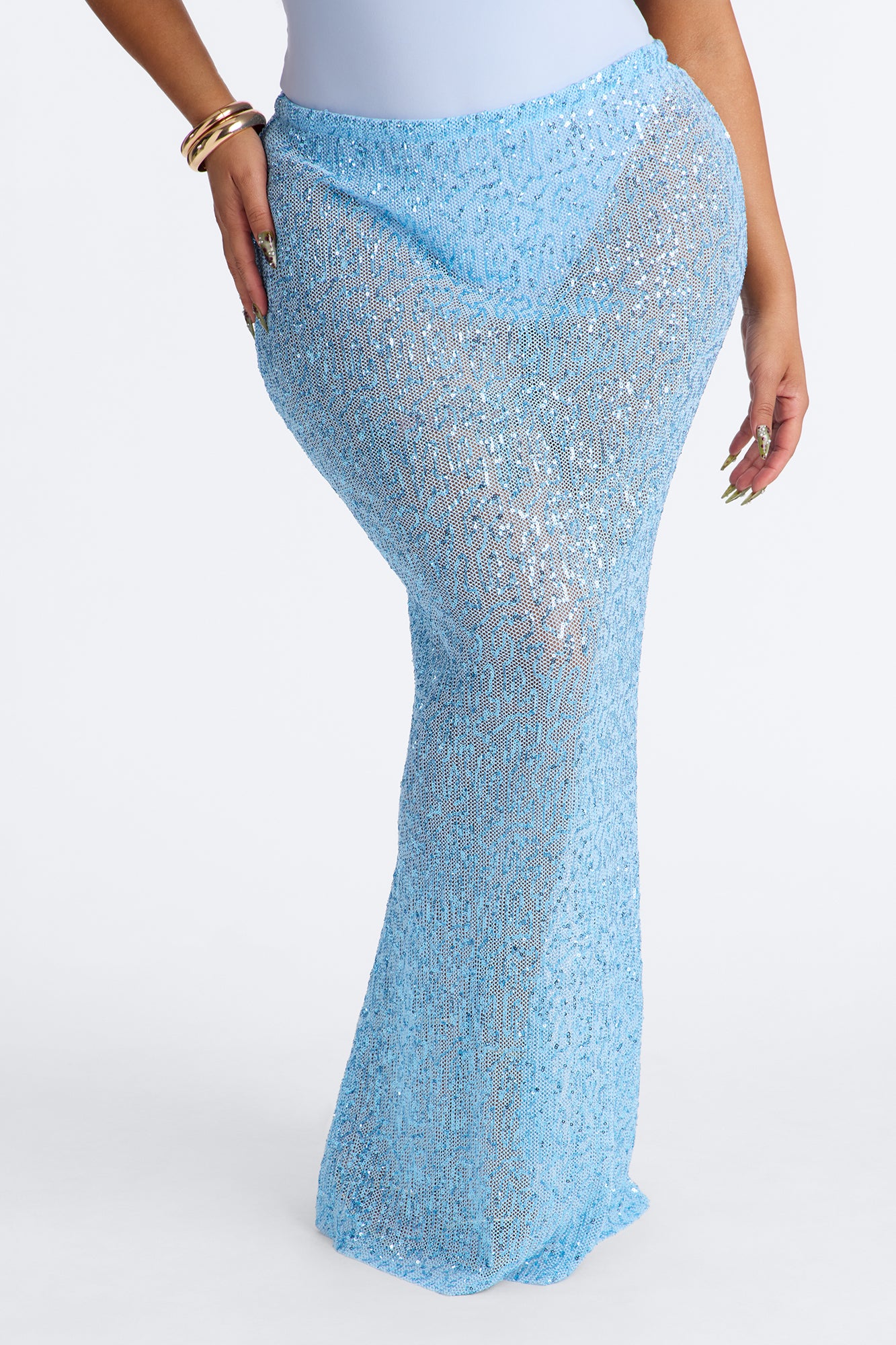 Lost In Paradise Sequin Maxi Skirt - Light Blue - Image 2