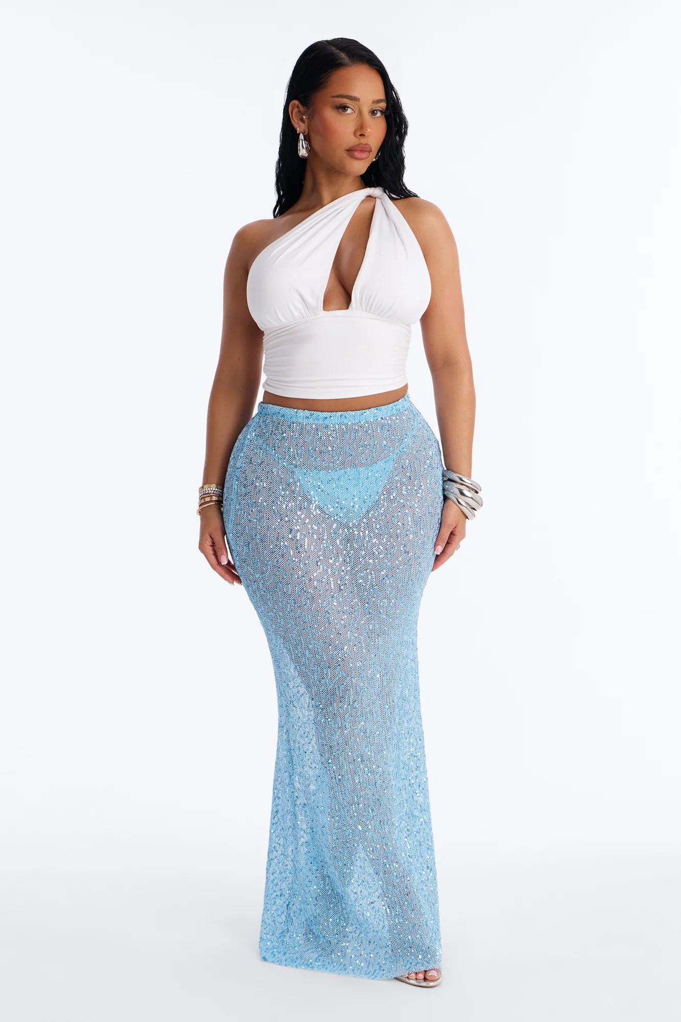 Lost In Paradise Sequin Maxi Skirt - Light Blue - Image 5