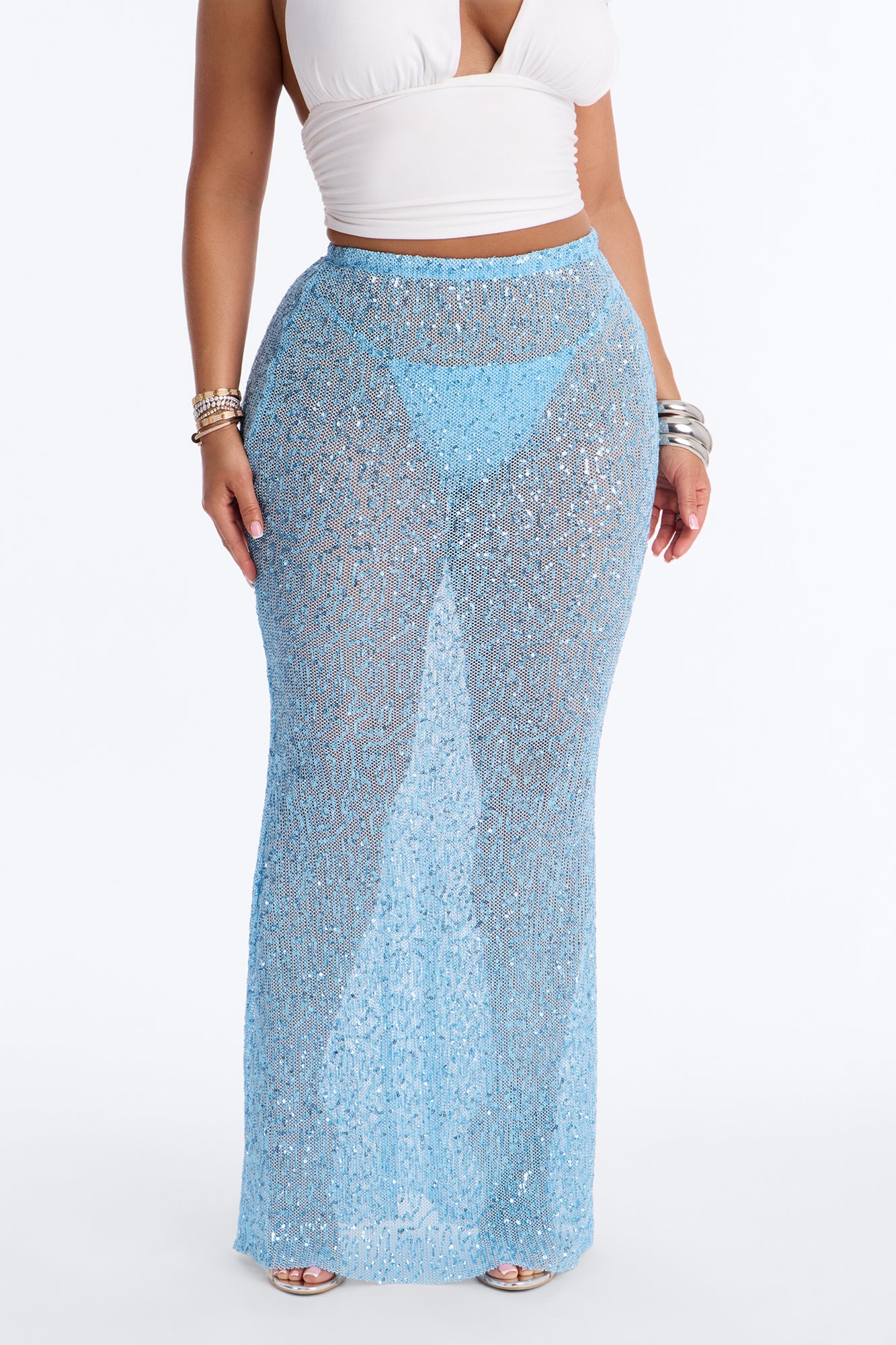 Lost In Paradise Sequin Maxi Skirt - Light Blue - Image 6