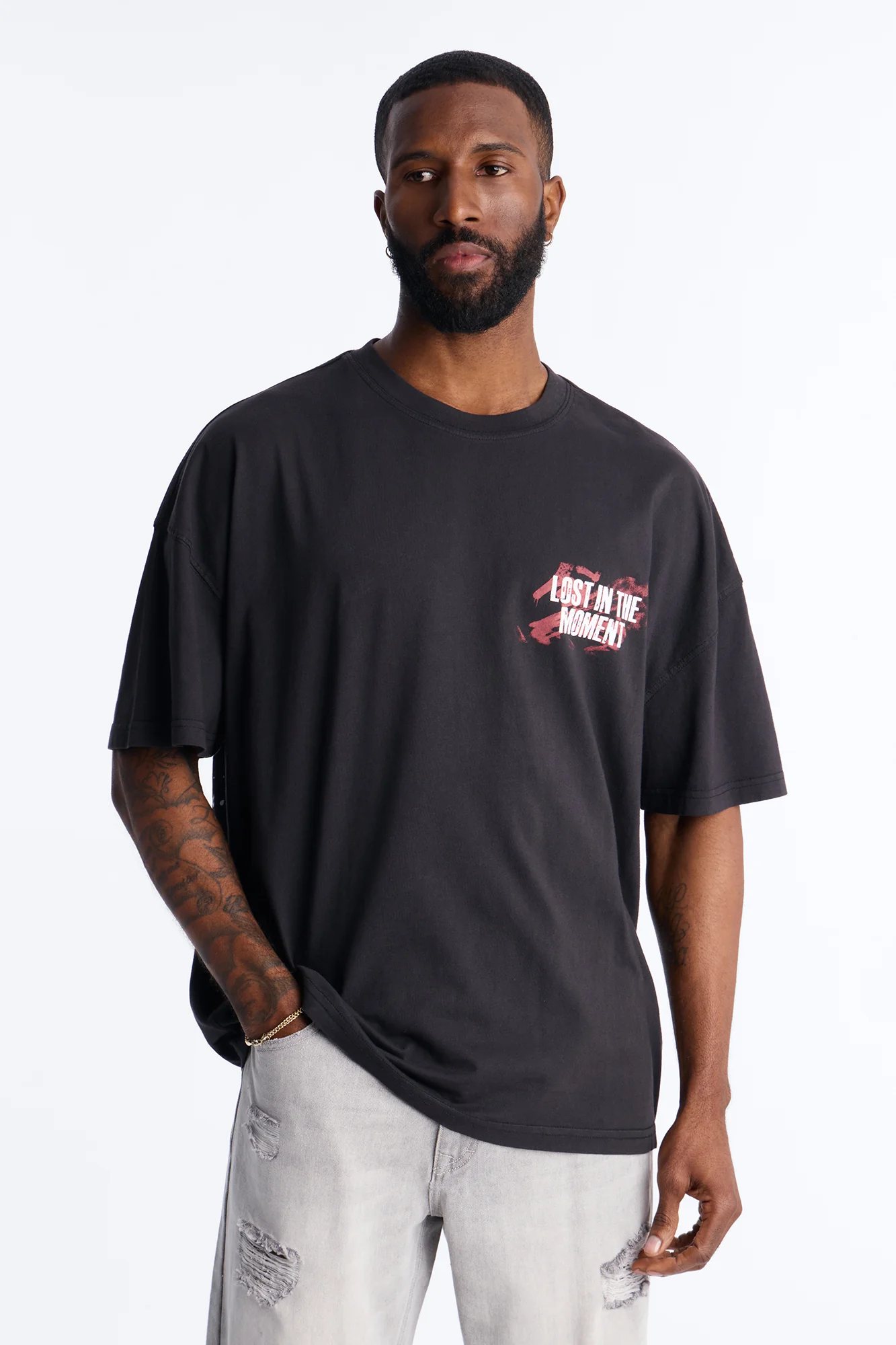 Lost In The Moment Oversized Short Sleeve Tee - Black Wash