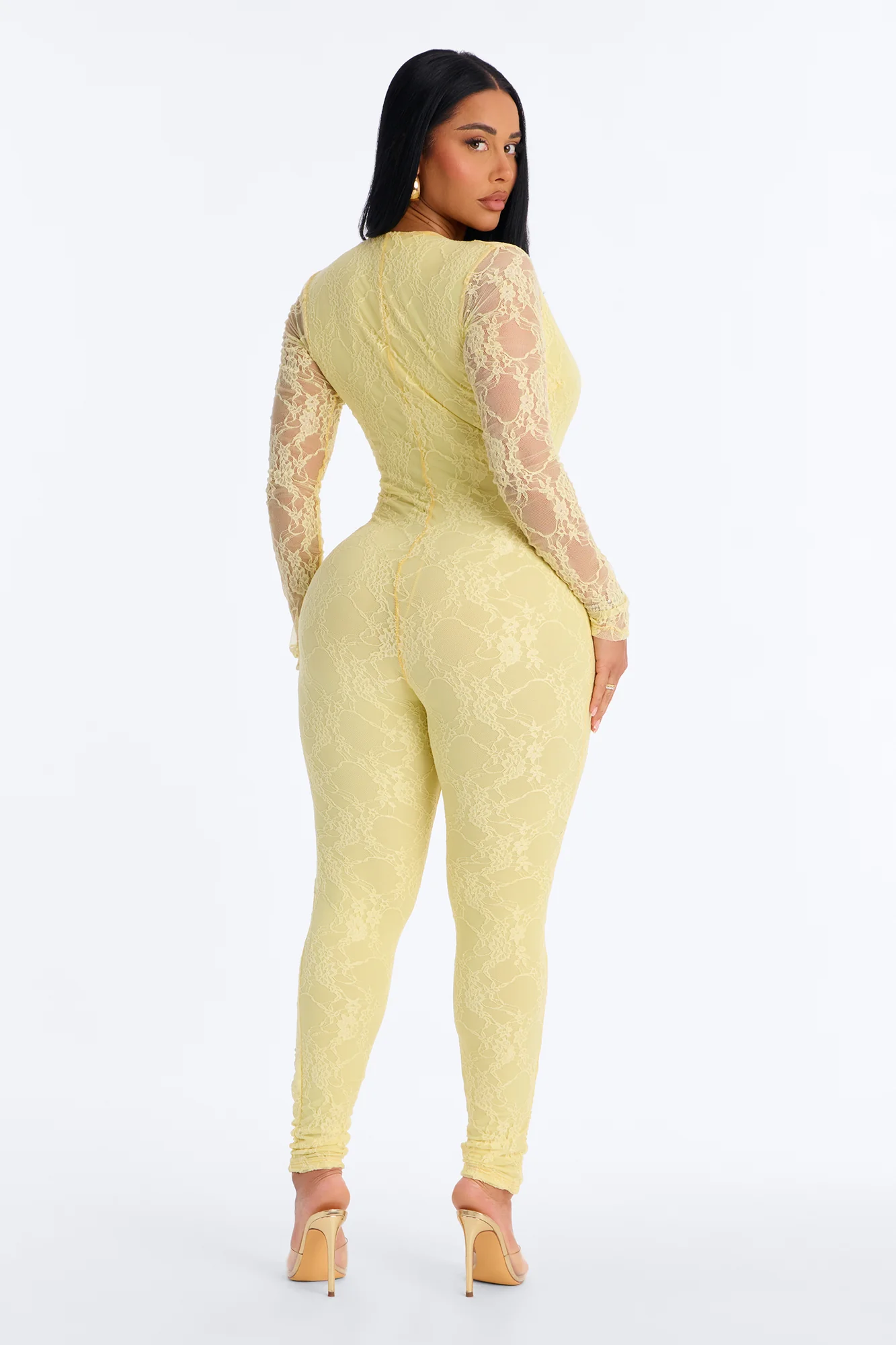 Lost In The Night Lace Skinny Leg Jumpsuit - Butter Yellow - Image 4