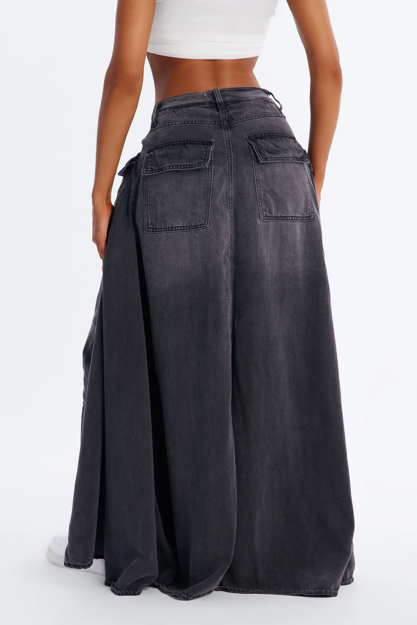 Lost It Cargo Overlay Straight Leg Jeans - Black Wash - Image 4