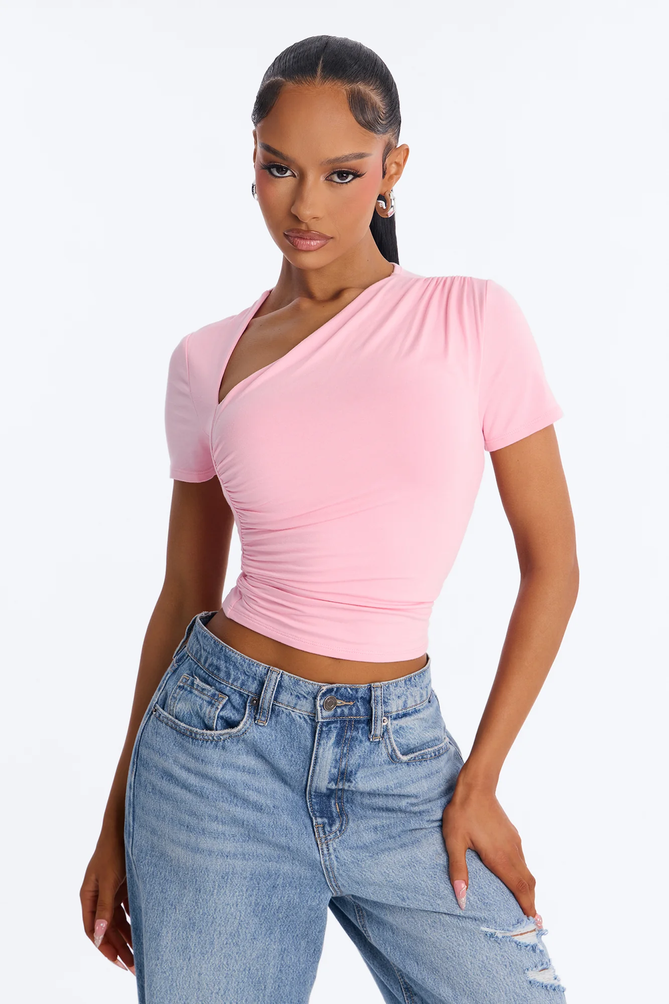 Lost Your Chance Short Sleeve Ruched Top - Pink