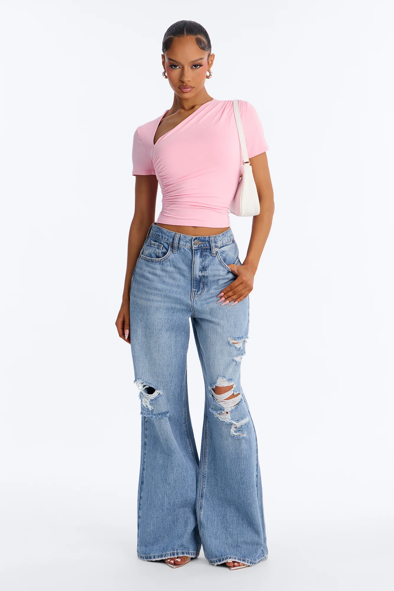 Lost Your Chance Short Sleeve Ruched Top - Pink - Image 2