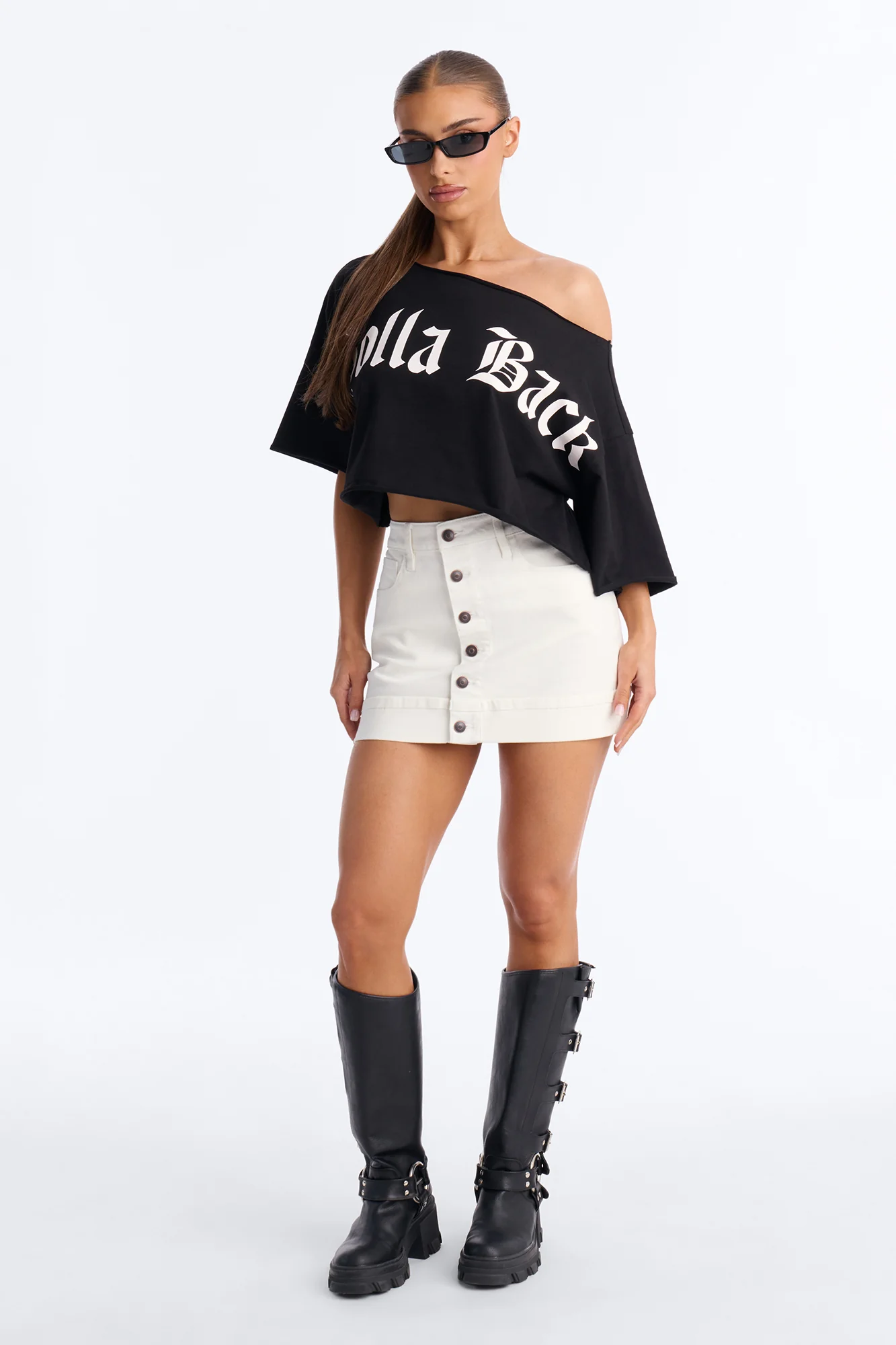 Loulou Mid Rise Denim Cuffed Hem Mini Skirt - White Wash - Image 2