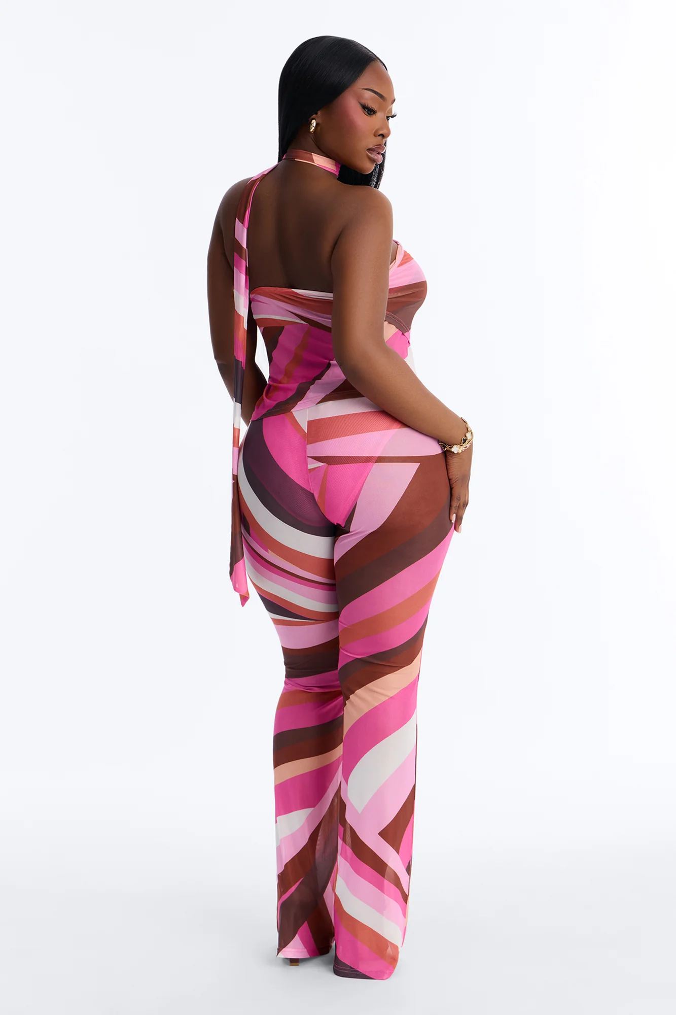 Love Affair Scarf Neck Mesh Pant Set - Pink/combo - Image 6