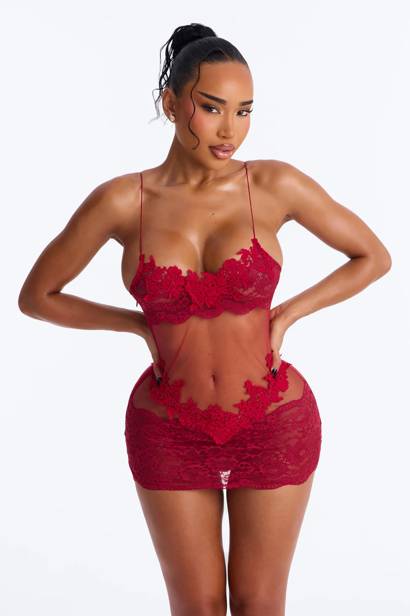 Love Alchemy Mesh Embroidered Chemise - Wine