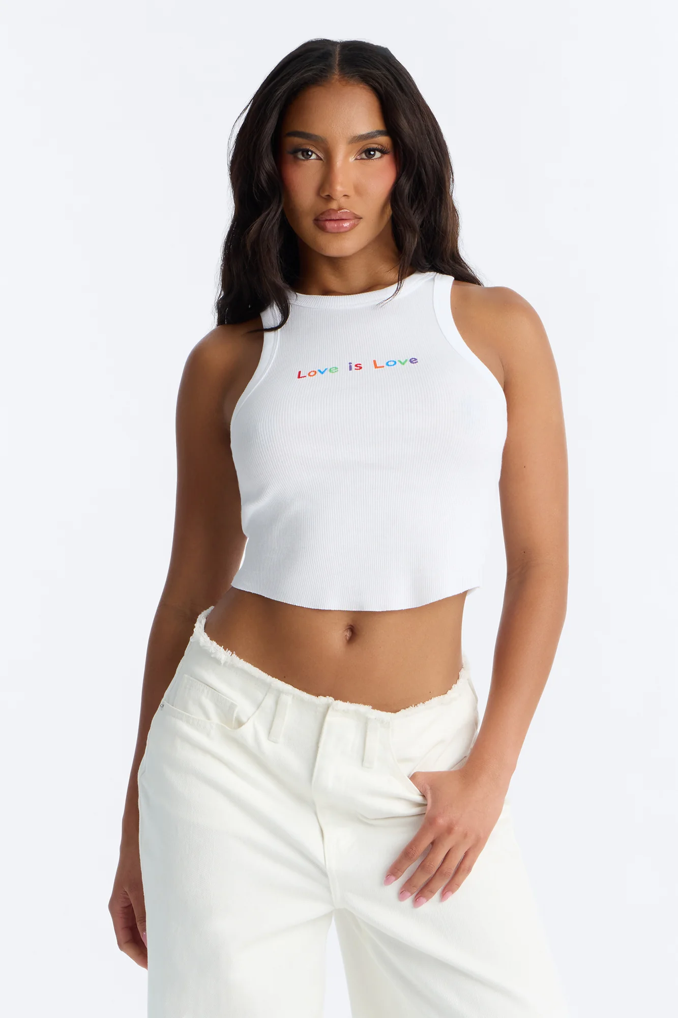 Love Is Love Cropped Rib Tank Top - White/combo - Image 2