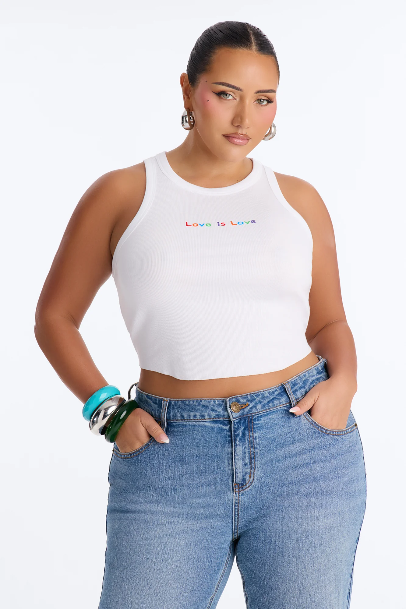 Love Is Love Cropped Rib Tank Top - White/combo - Image 5
