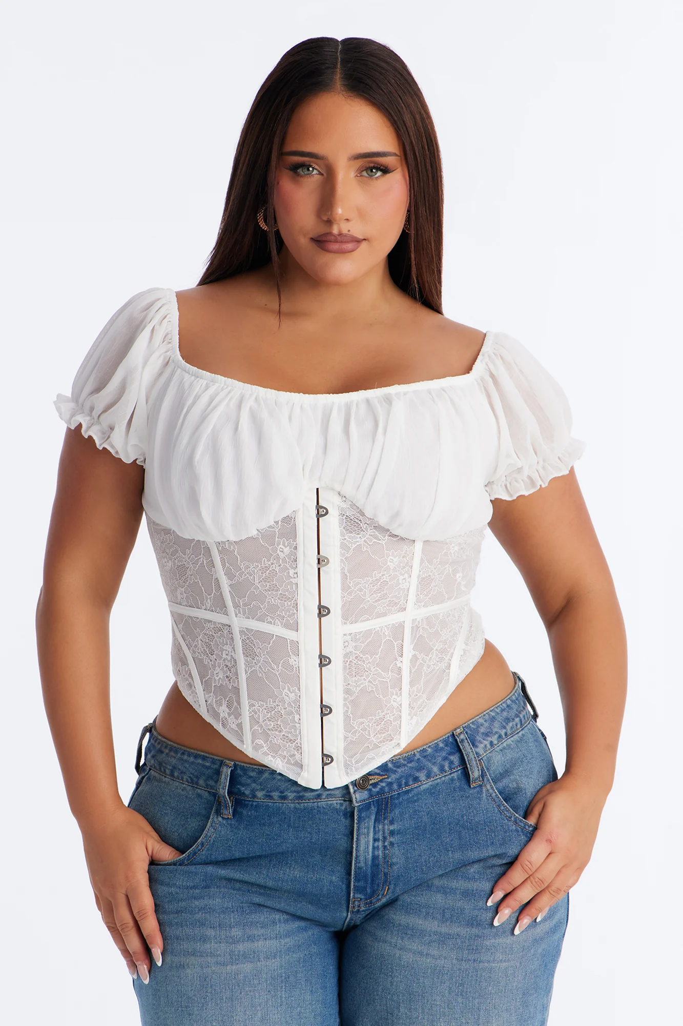 Love Me Slowly Lace Up Corset - White - Image 5