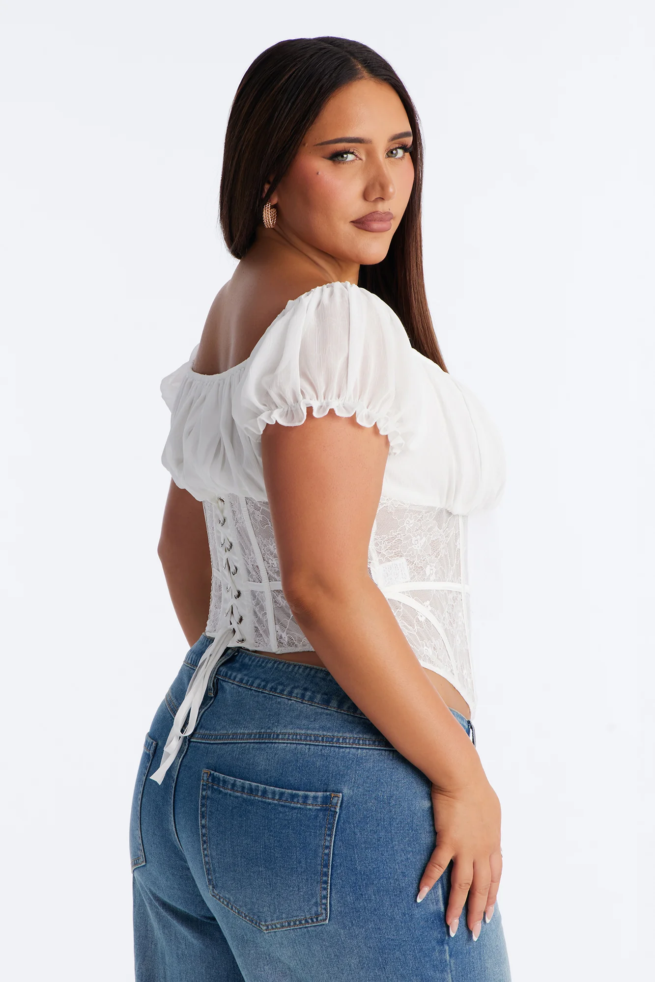 Love Me Slowly Lace Up Corset - White - Image 8
