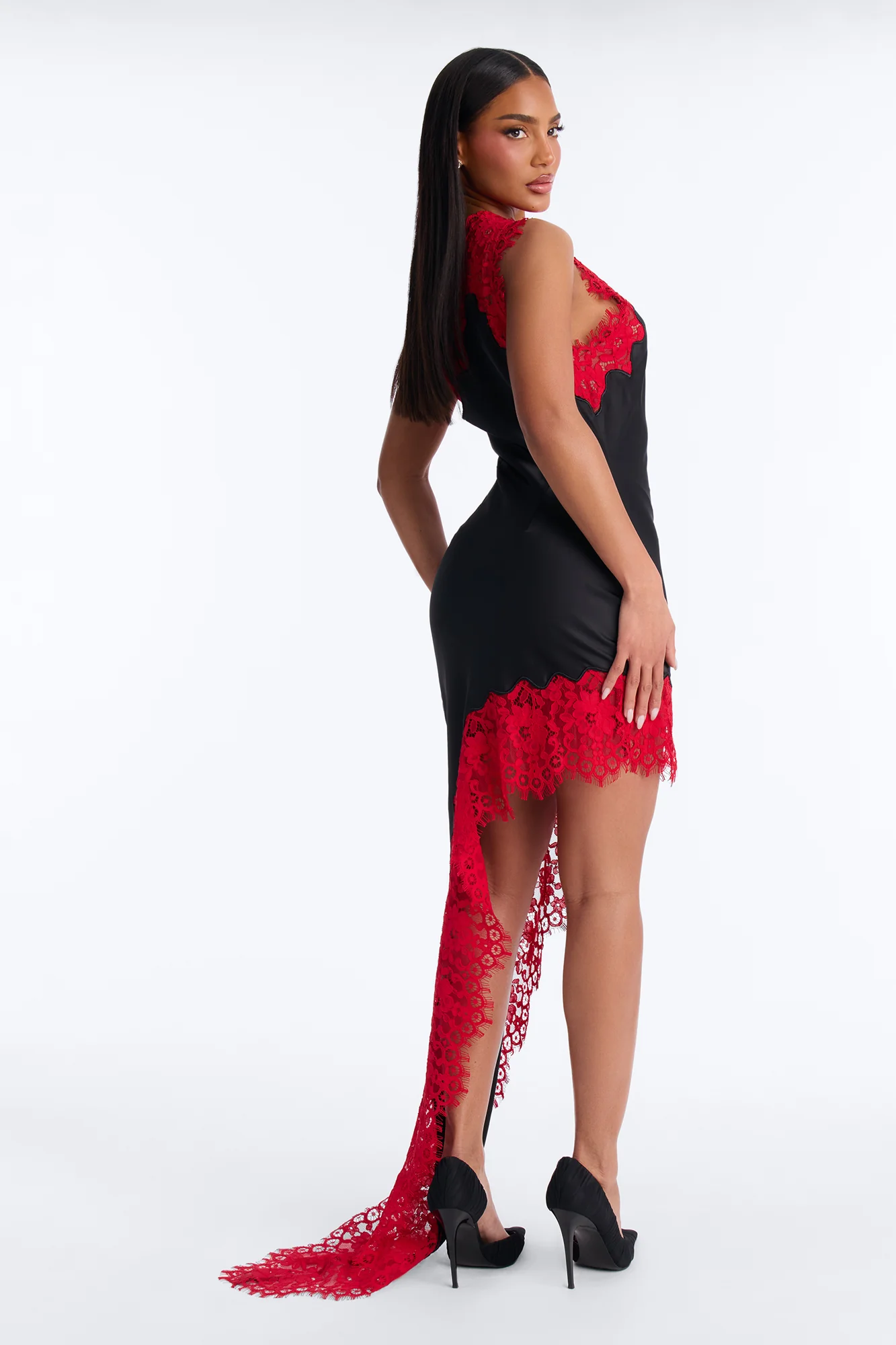 Love Potion Lace Satin Maxi Dress - Black/Red - Image 4