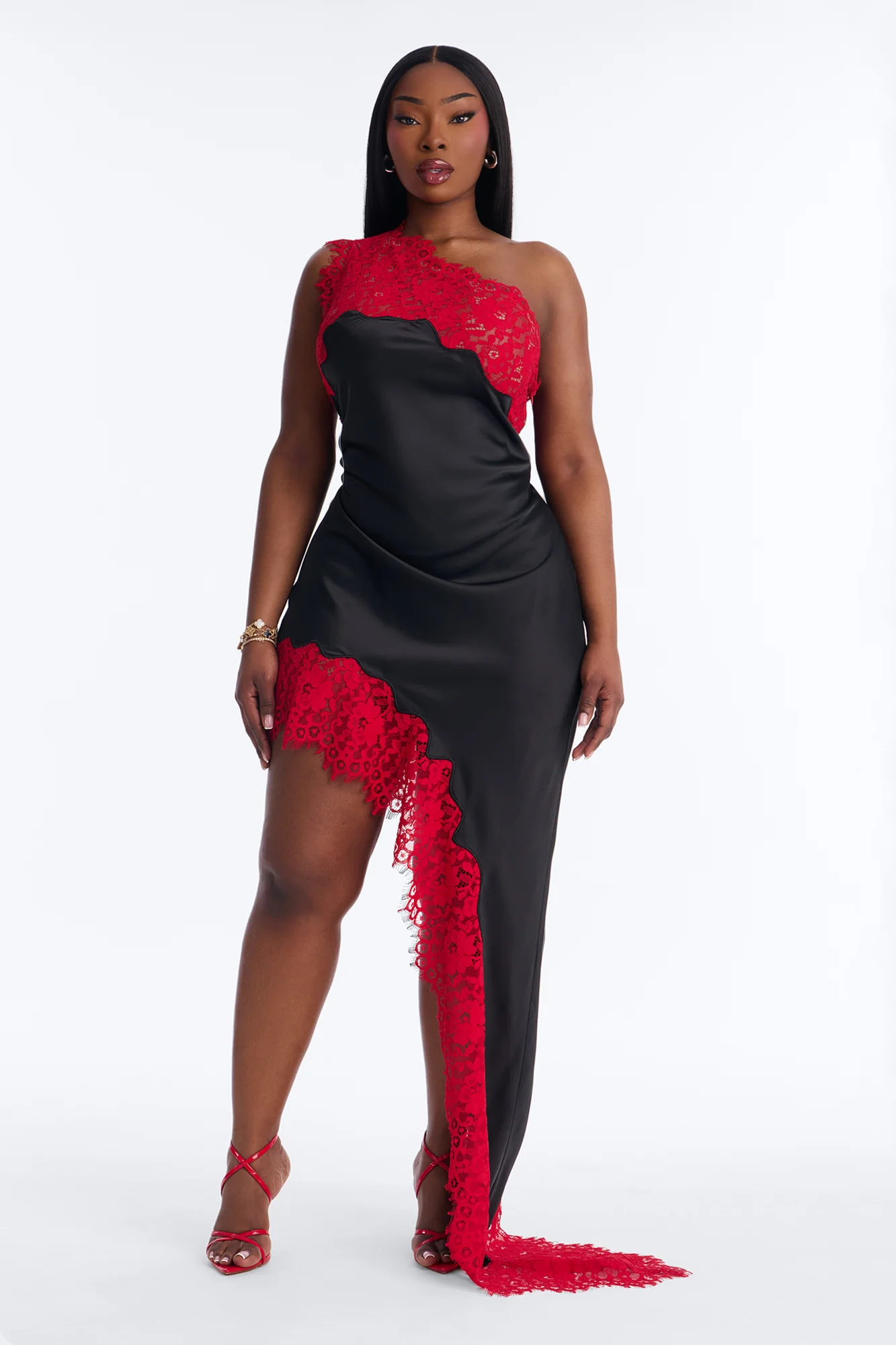 Love Potion Lace Satin Maxi Dress - Black/Red - Image 5