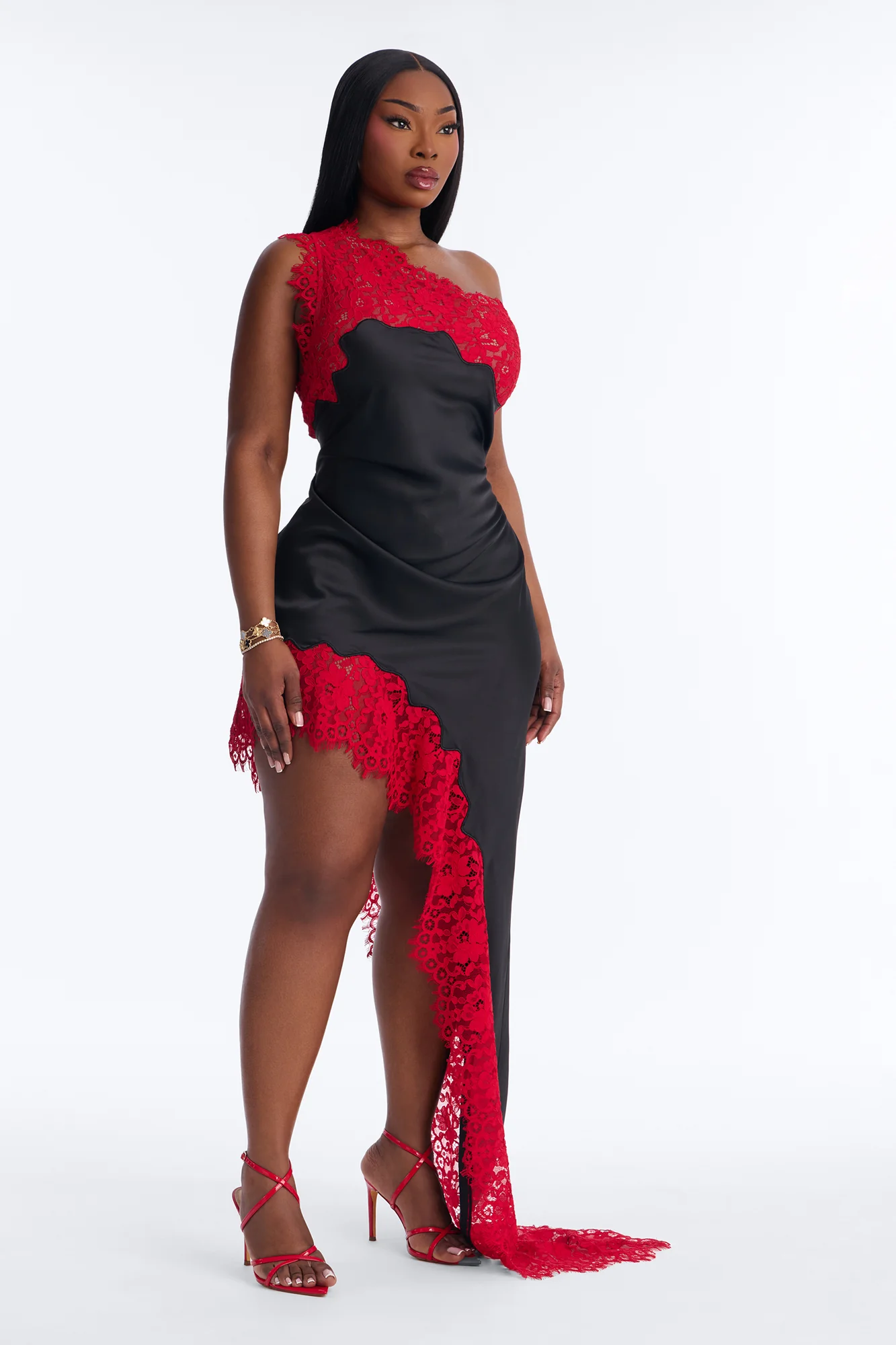 Love Potion Lace Satin Maxi Dress - Black/Red - Image 6