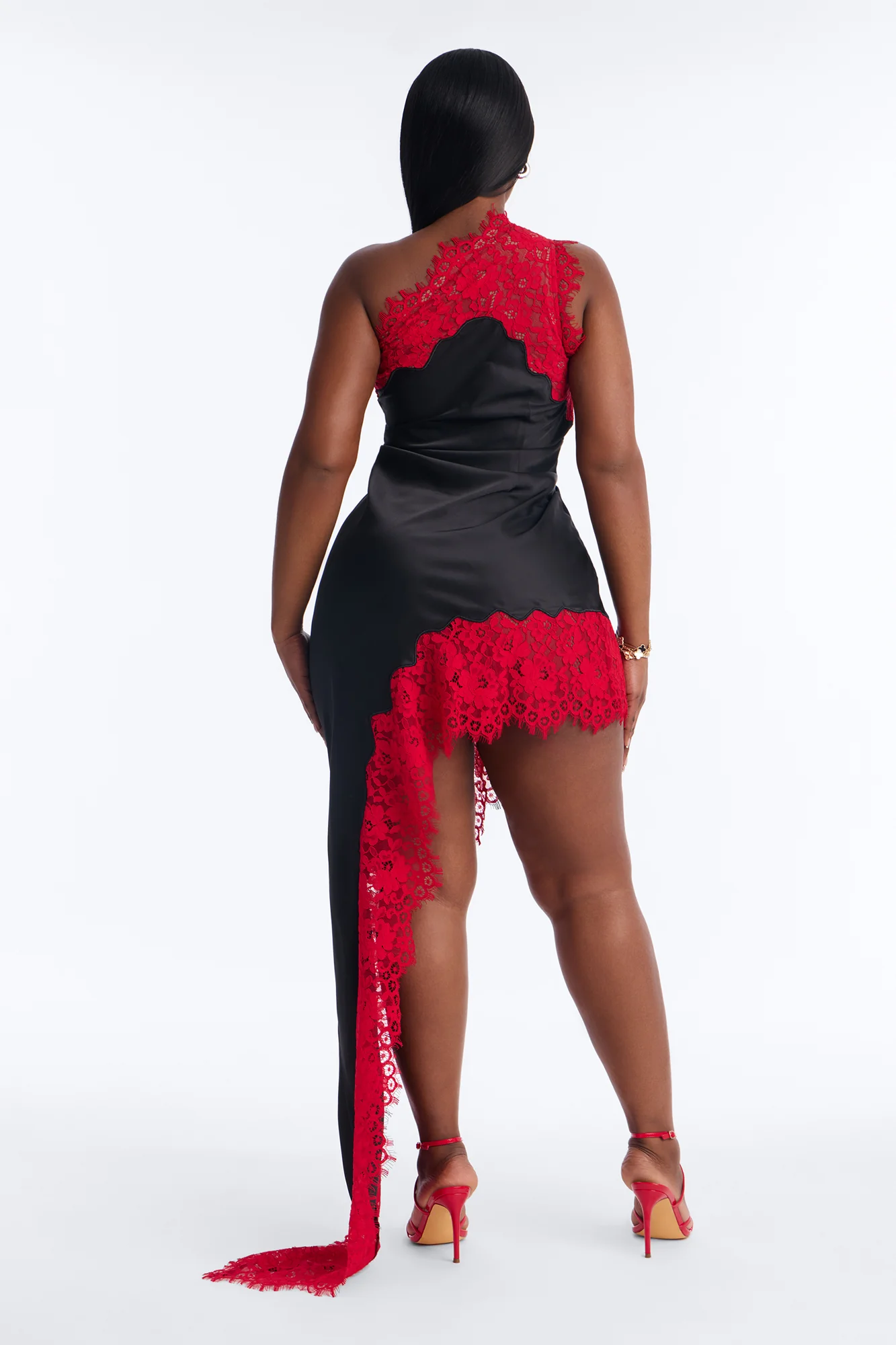 Love Potion Lace Satin Maxi Dress - Black/Red - Image 8
