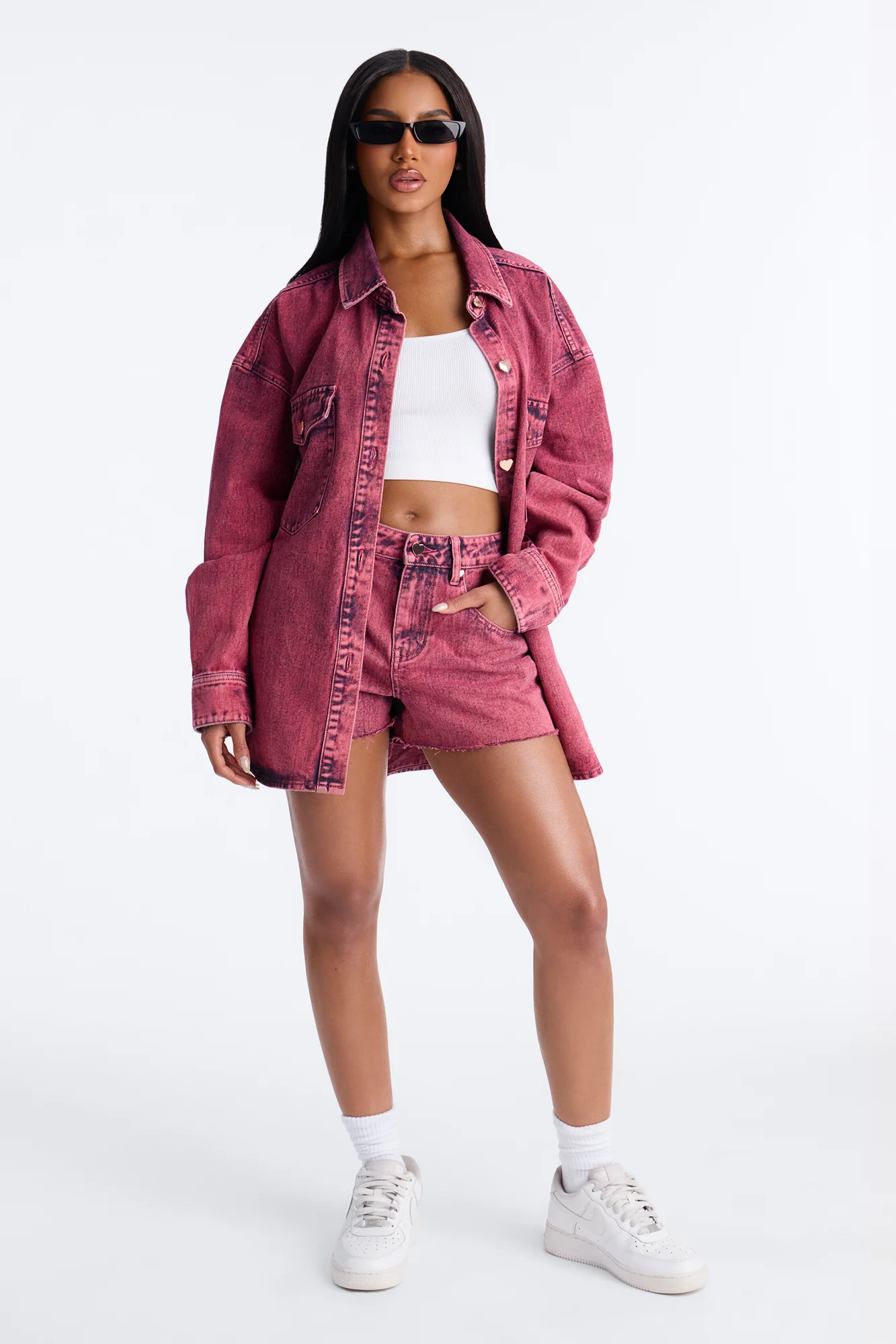 Love You More Denim Shacket - Pink - Image 2