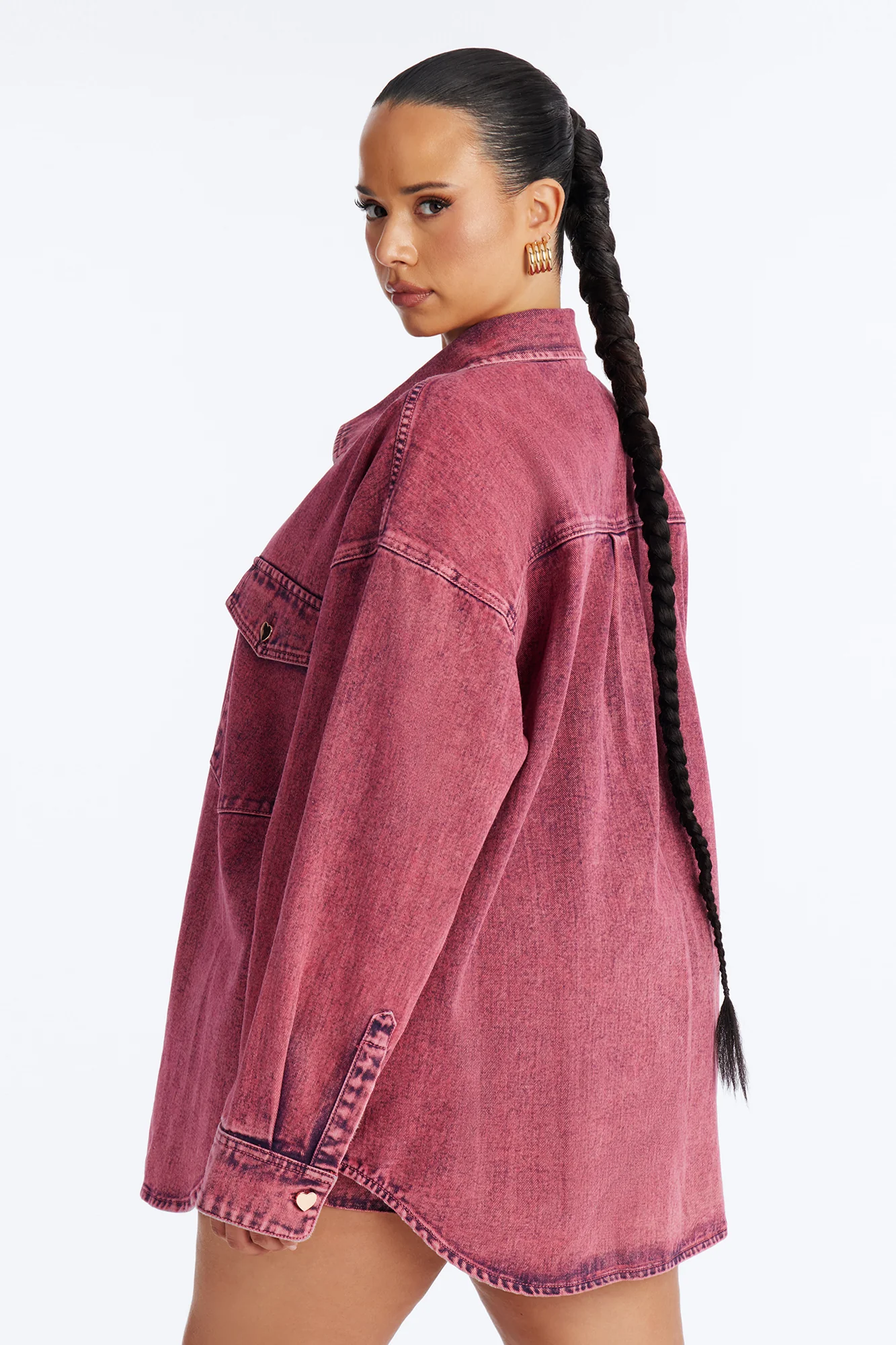 Love You More Denim Shacket - Pink - Image 7