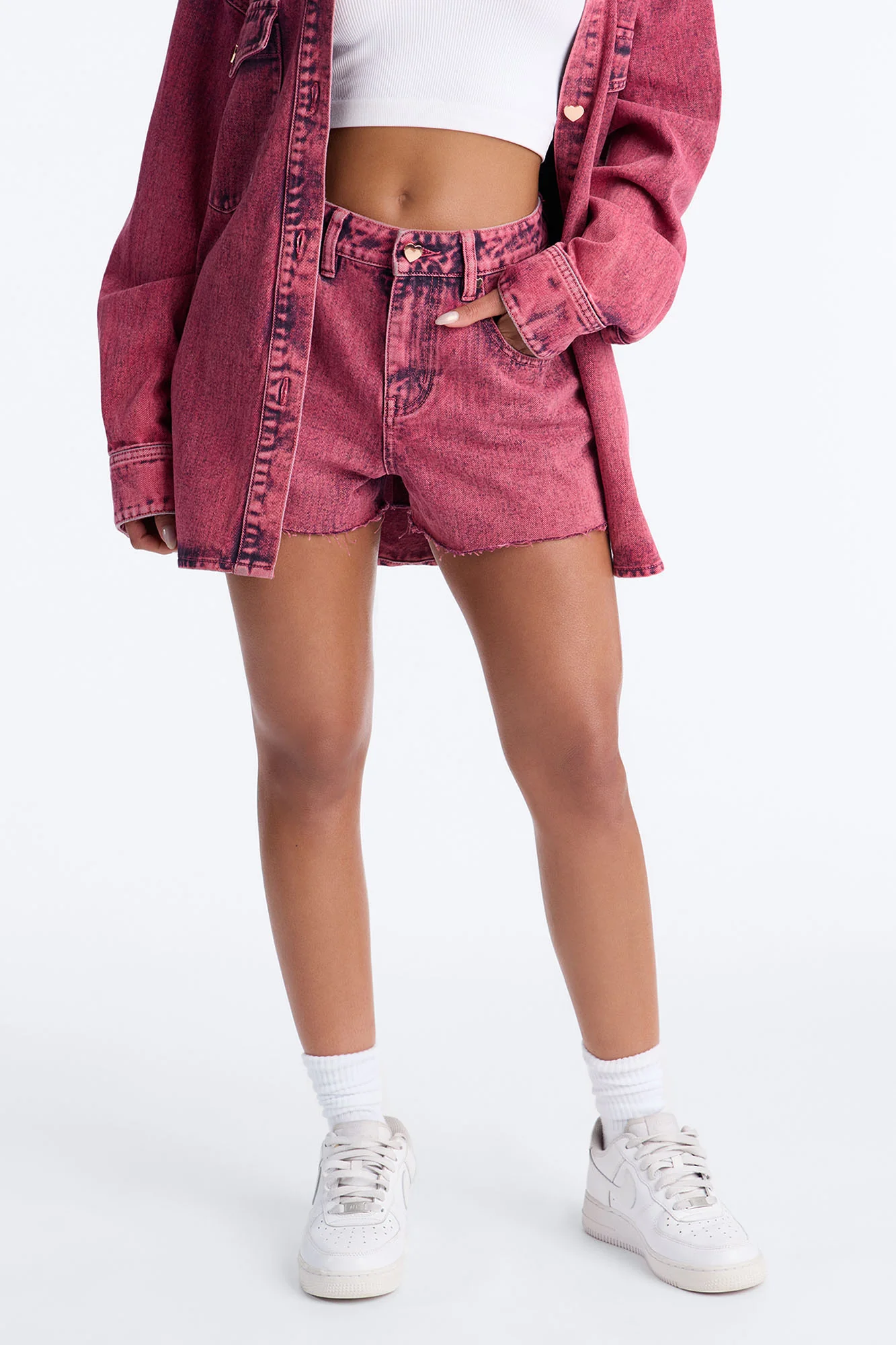 Love You More Denim Shorts - Pink - Image 2