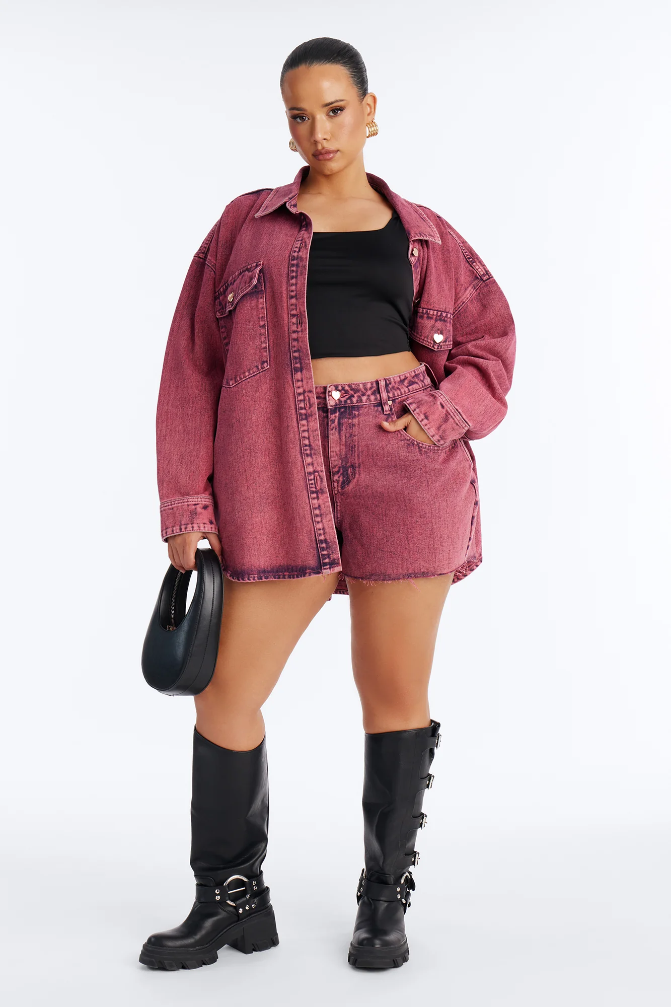 Love You More Denim Shorts - Pink - Image 4