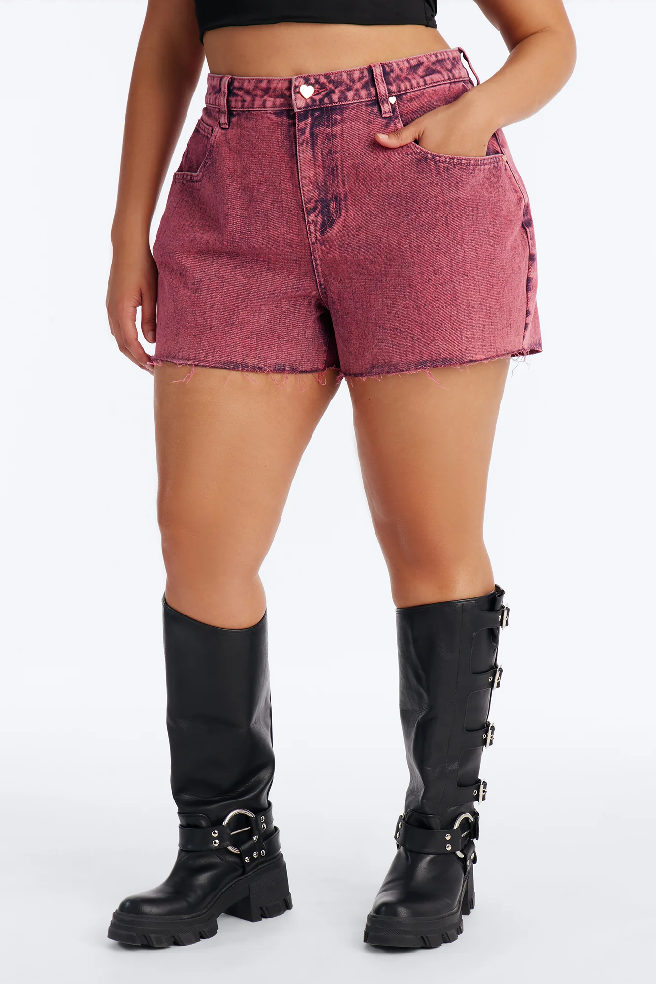 Love You More Denim Shorts - Pink - Image 5