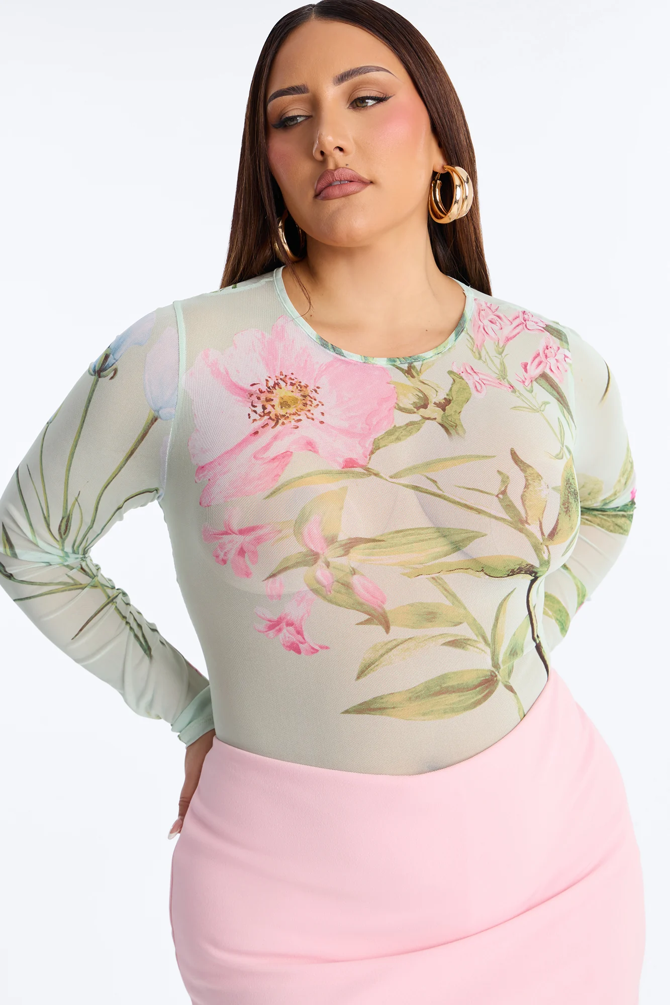 Lover's Garden Mesh Long Sleeve Bodysuit - Mint/combo - Image 8