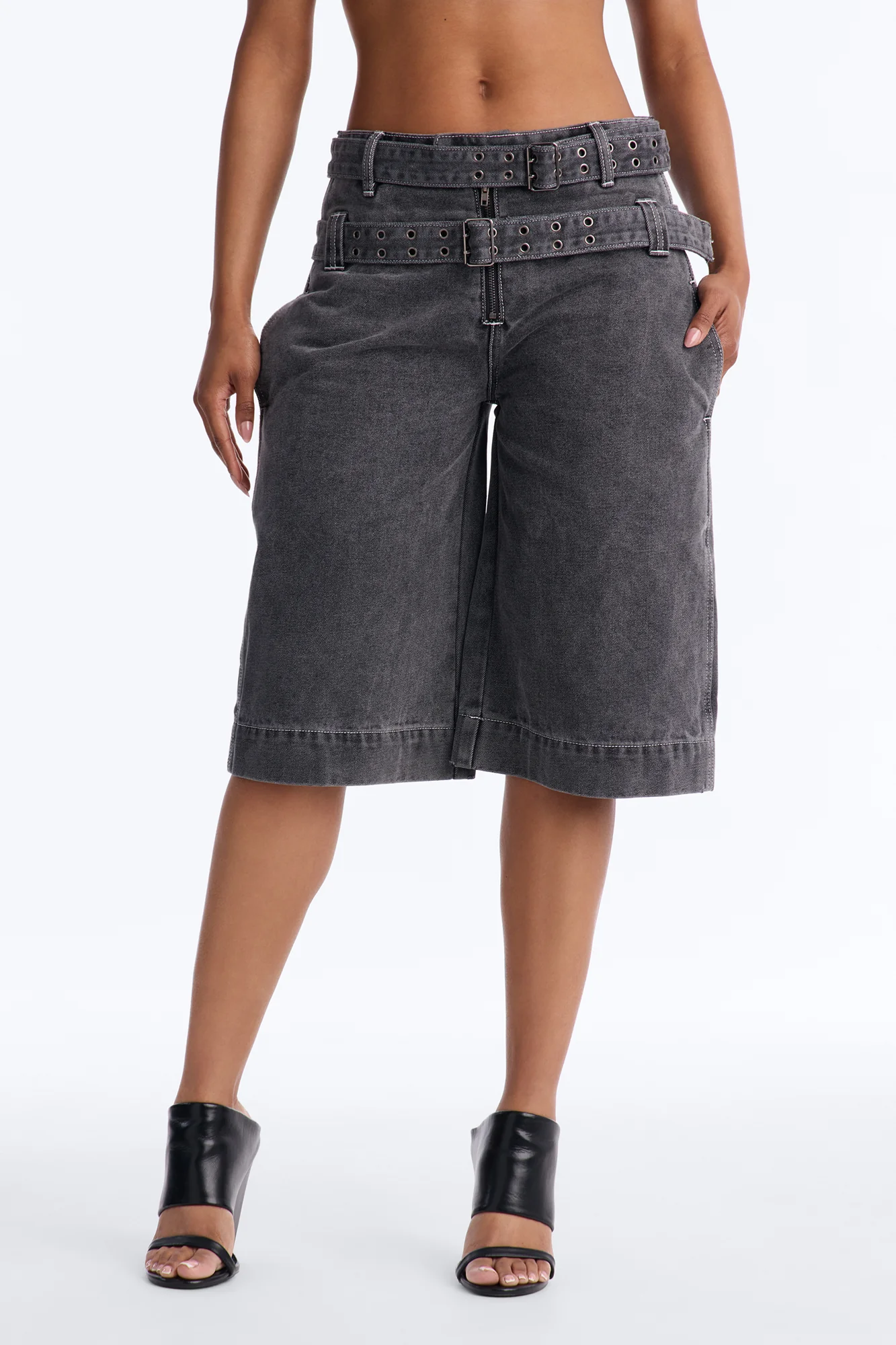 Loving London Belted Denim Jorts - Grey - Image 2