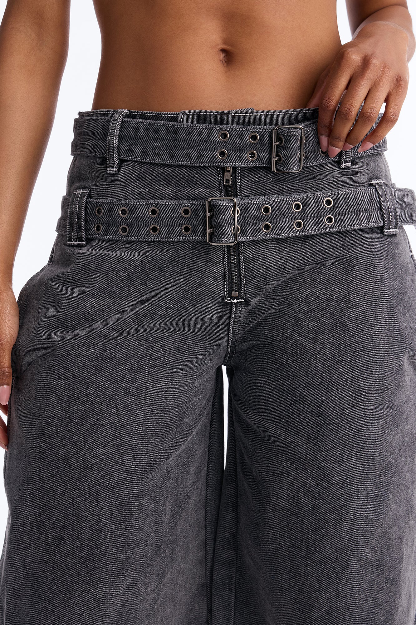 Loving London Belted Denim Jorts - Grey - Image 3