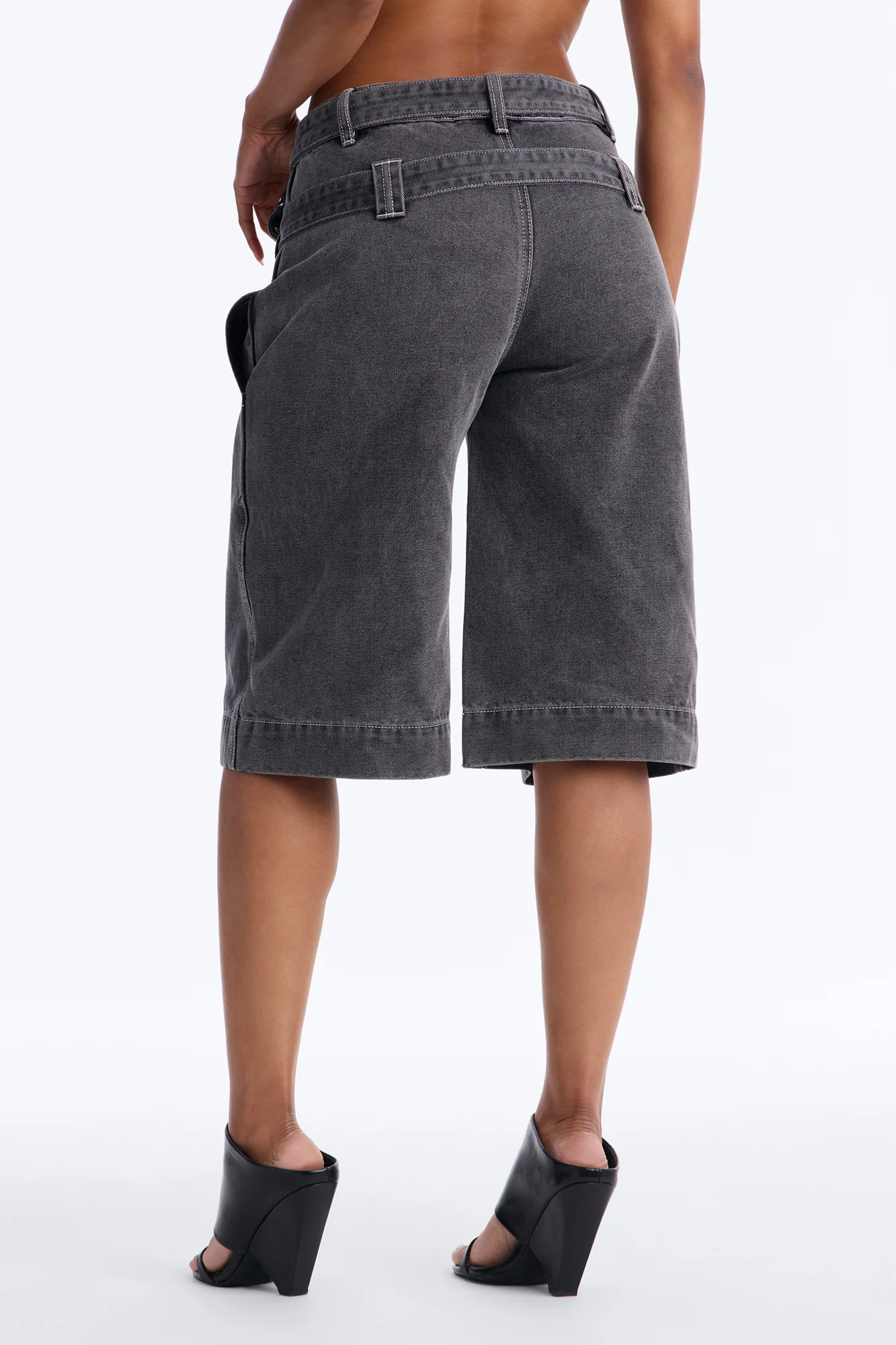 Loving London Belted Denim Jorts - Grey - Image 4