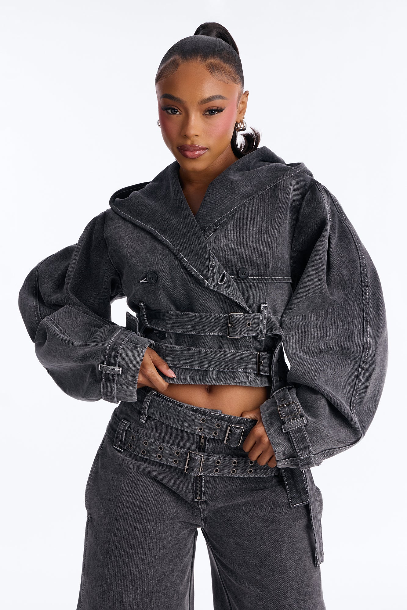 Loving London Hooded Denim Crop Trench - Grey