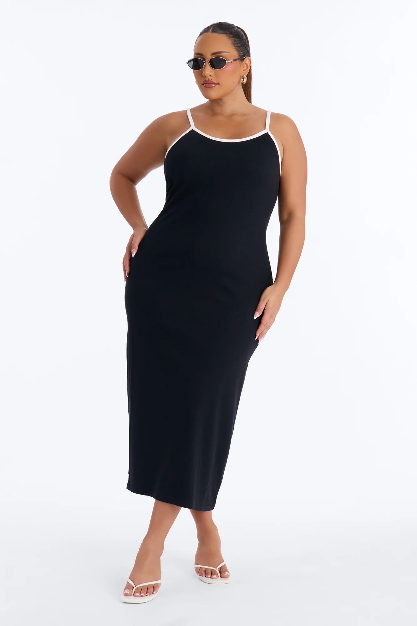 Lowkey Built In Bra Cami Midi Dress - Black - Image 4
