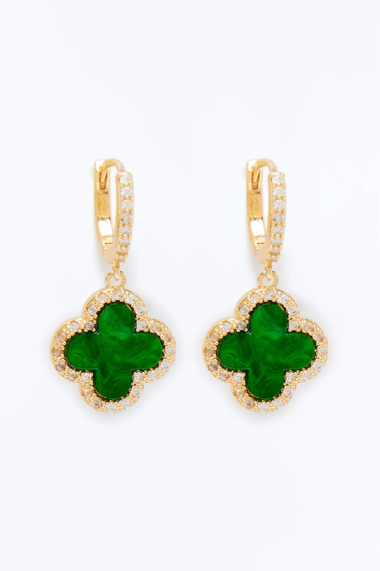 Luckiest Me Drop Earrings - Gold/Green - Image 3