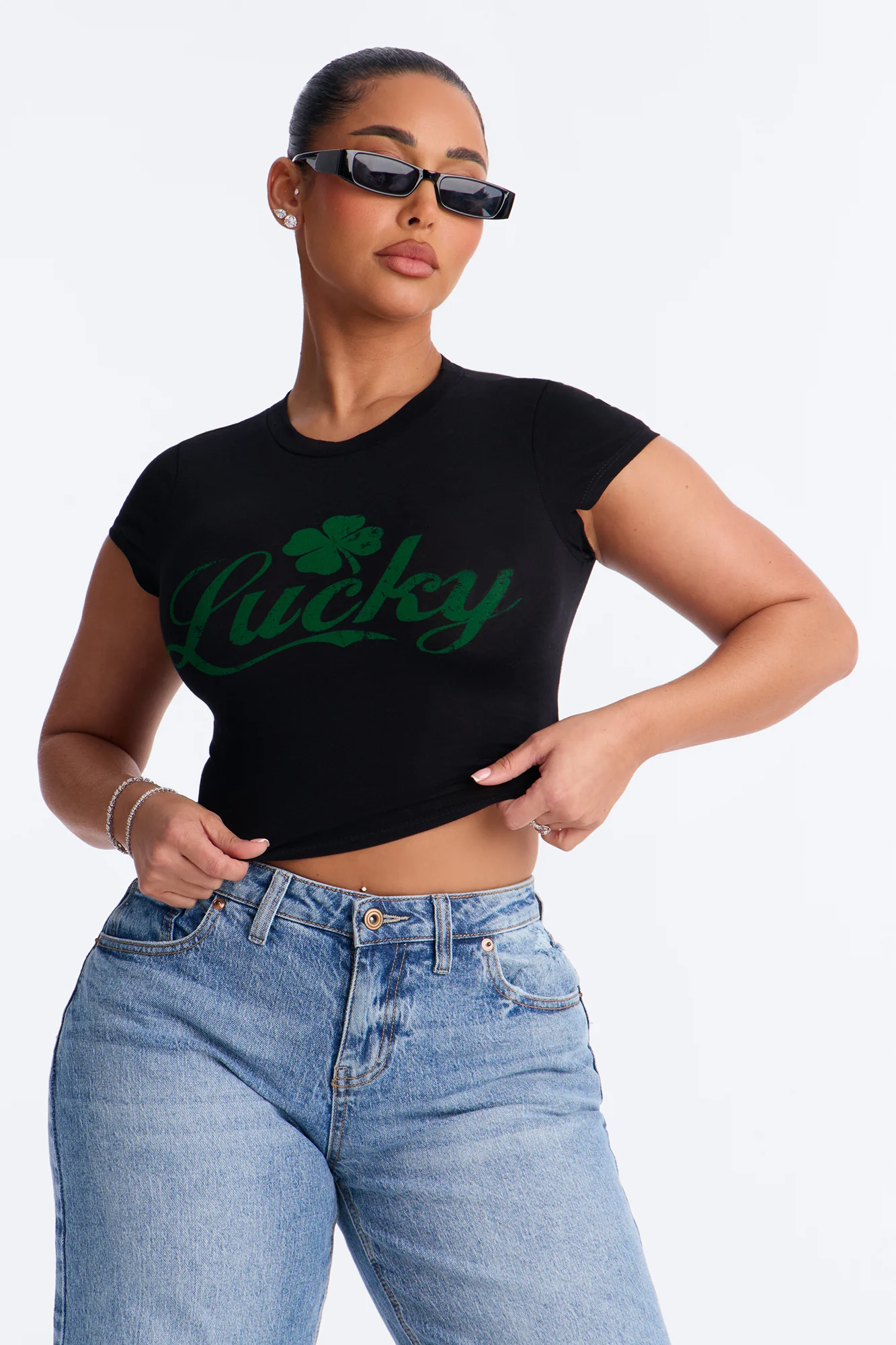 Lucky Girl Baby Tee - Black