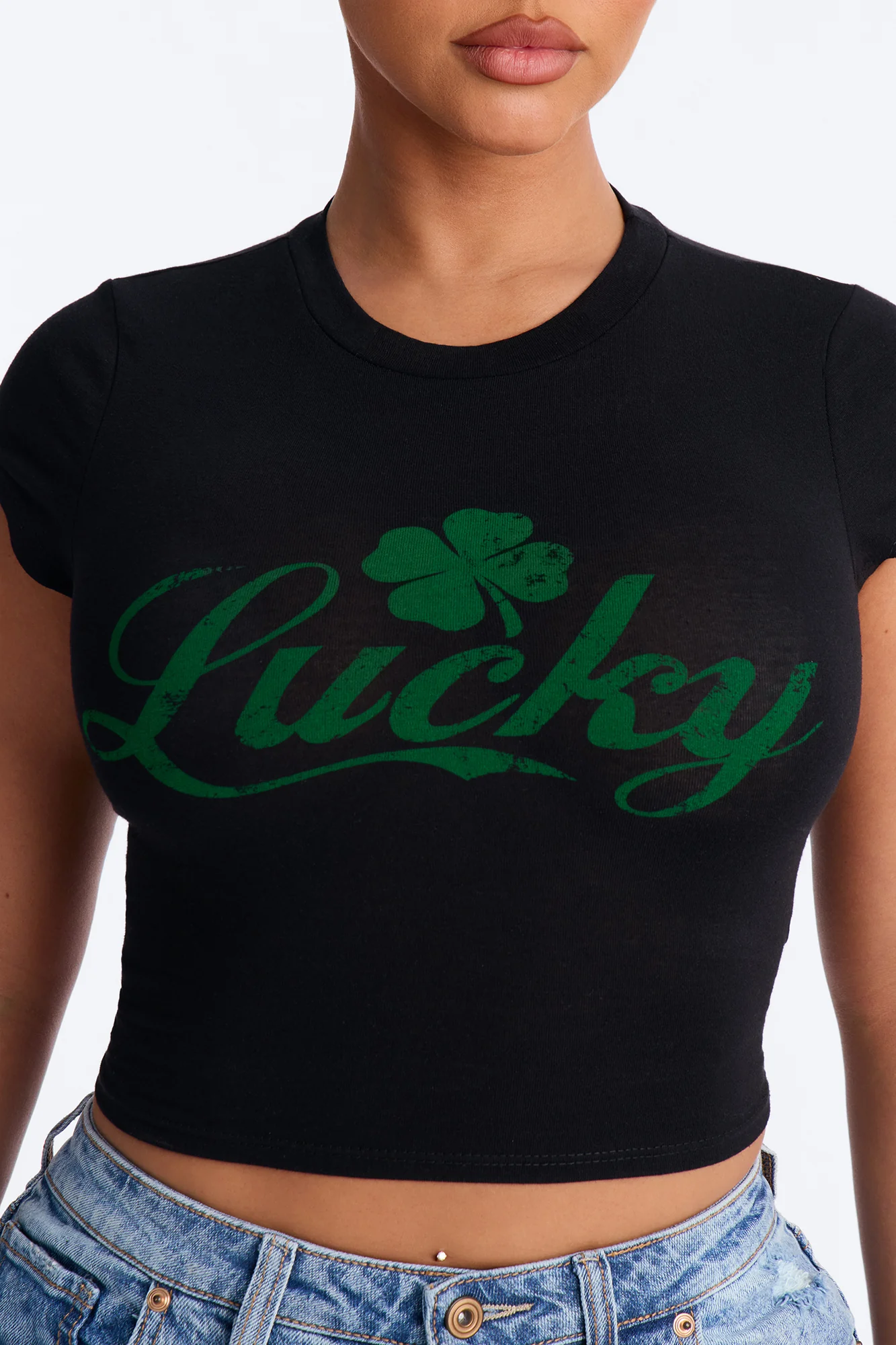 Lucky Girl Baby Tee - Black - Image 3