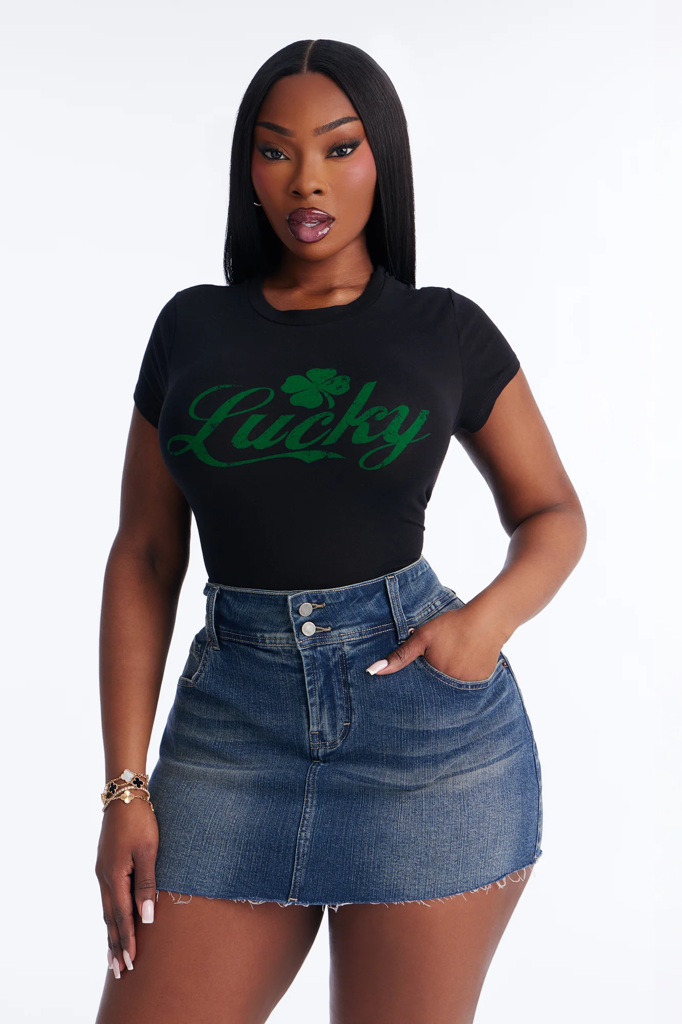 Lucky Girl Baby Tee - Black - Image 5