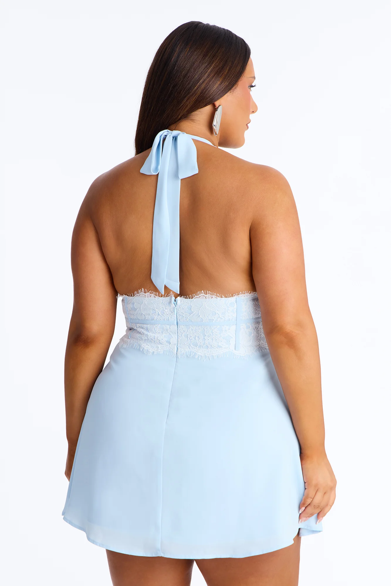 Lucky Girl Syndrome Halter Chiffon Mini Dress - Light Blue - Image 8