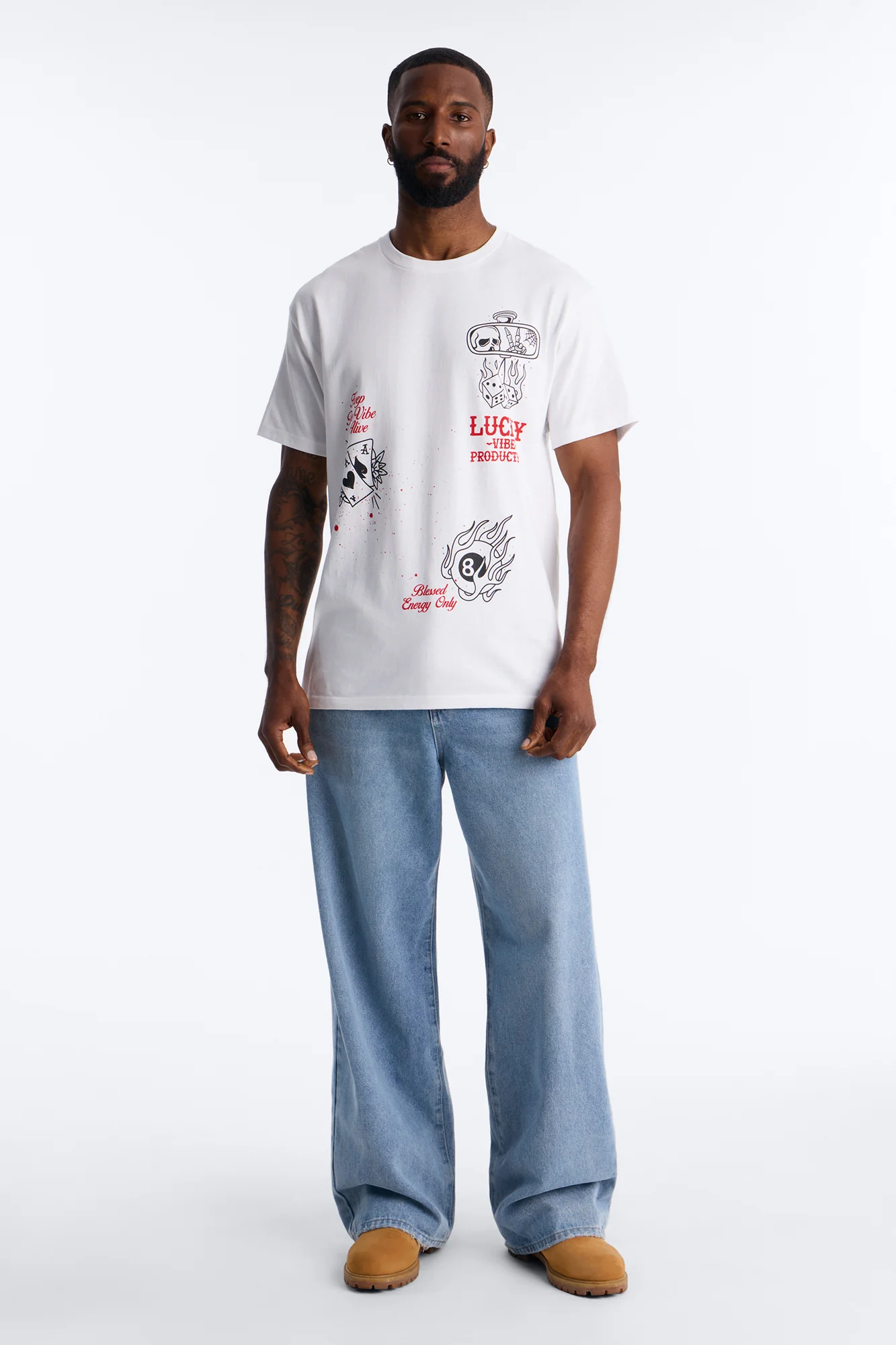 Lucky Vibes Oversized Short Sleeve Tee - White - Image 2
