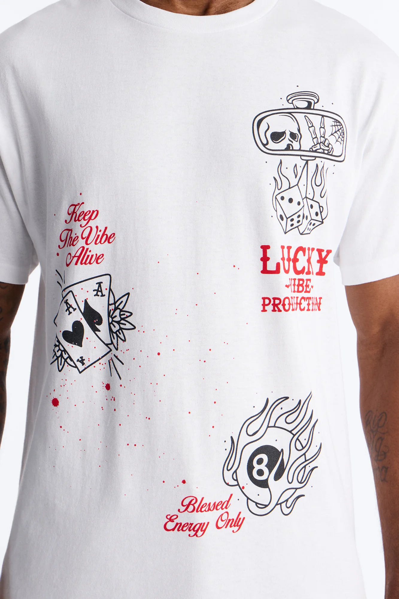 Lucky Vibes Oversized Short Sleeve Tee - White - Image 3
