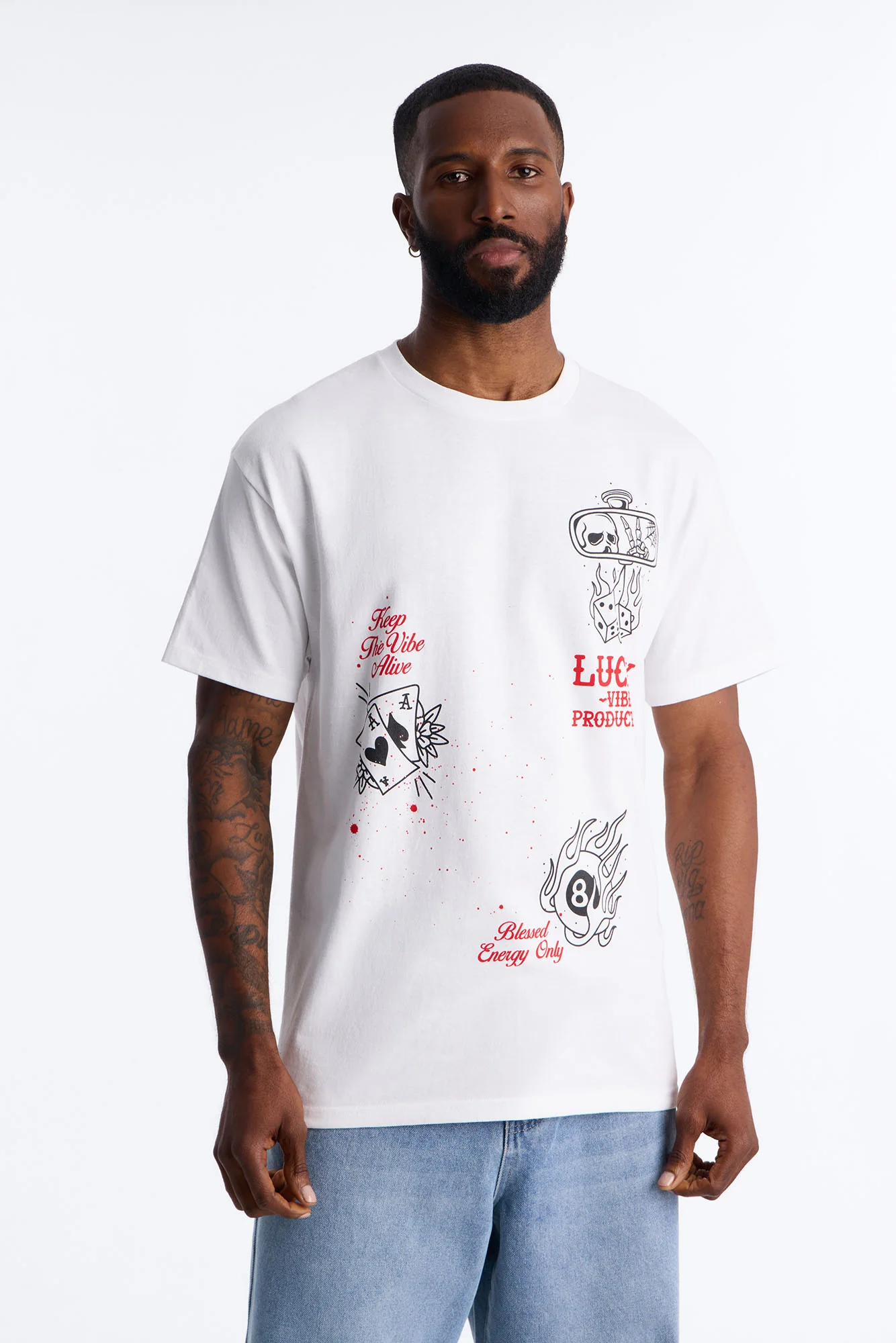 Lucky Vibes Oversized Short Sleeve Tee - White - Image 4