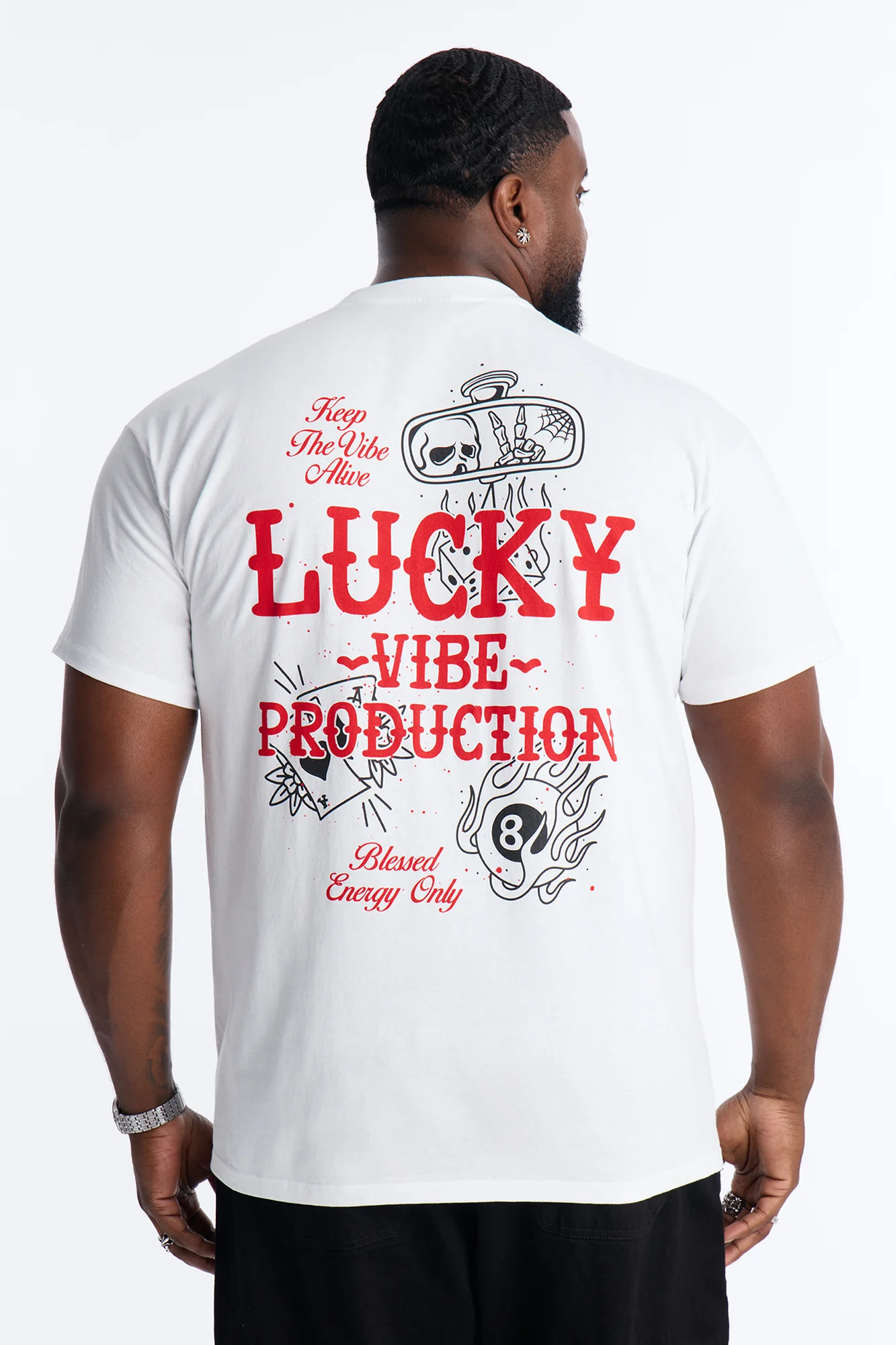 Lucky Vibes Oversized Short Sleeve Tee - White - Image 5