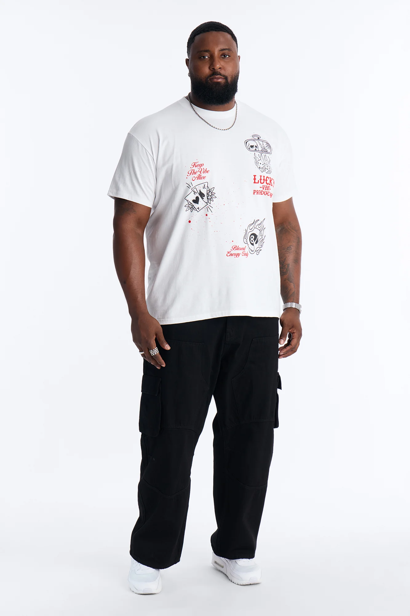Lucky Vibes Oversized Short Sleeve Tee - White - Image 6